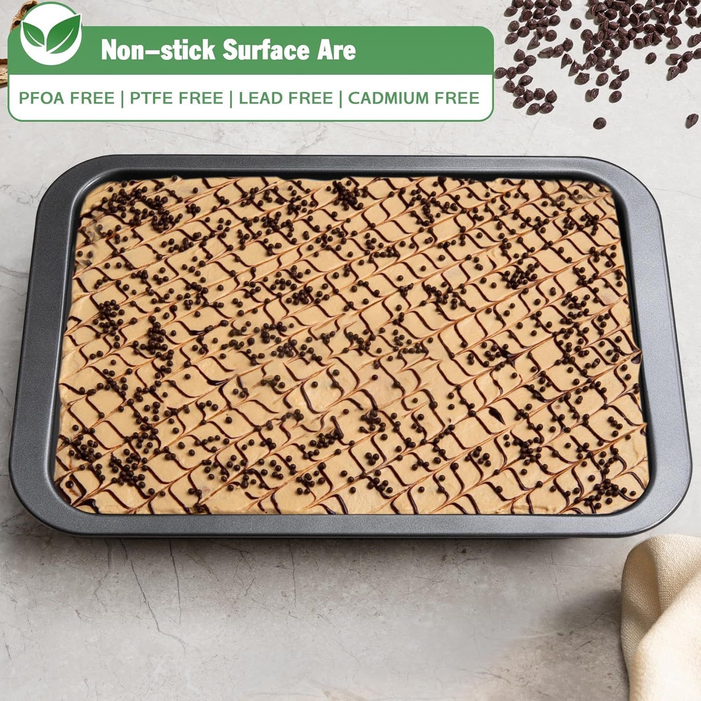 Cake Pan, Nonstick Baking Pan or Cake, Bread, Brownie or Lasagna, Heavy Duty Baking Dish with Diamond Texture Pattern and Wide Grips