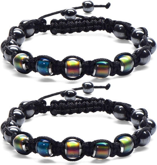 Adjustable Mood Bracelet or Women 2 Pieces Dazzling Shimmer Color Changing Beads Based on Emotions Thermochromic Bead Bracelets or Kids and Adult