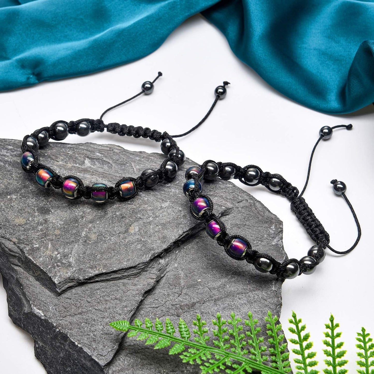 Adjustable Mood Bracelet or Women 2 Pieces Dazzling Shimmer Color Changing Beads Based on Emotions Thermochromic Bead Bracelets or Kids and Adult