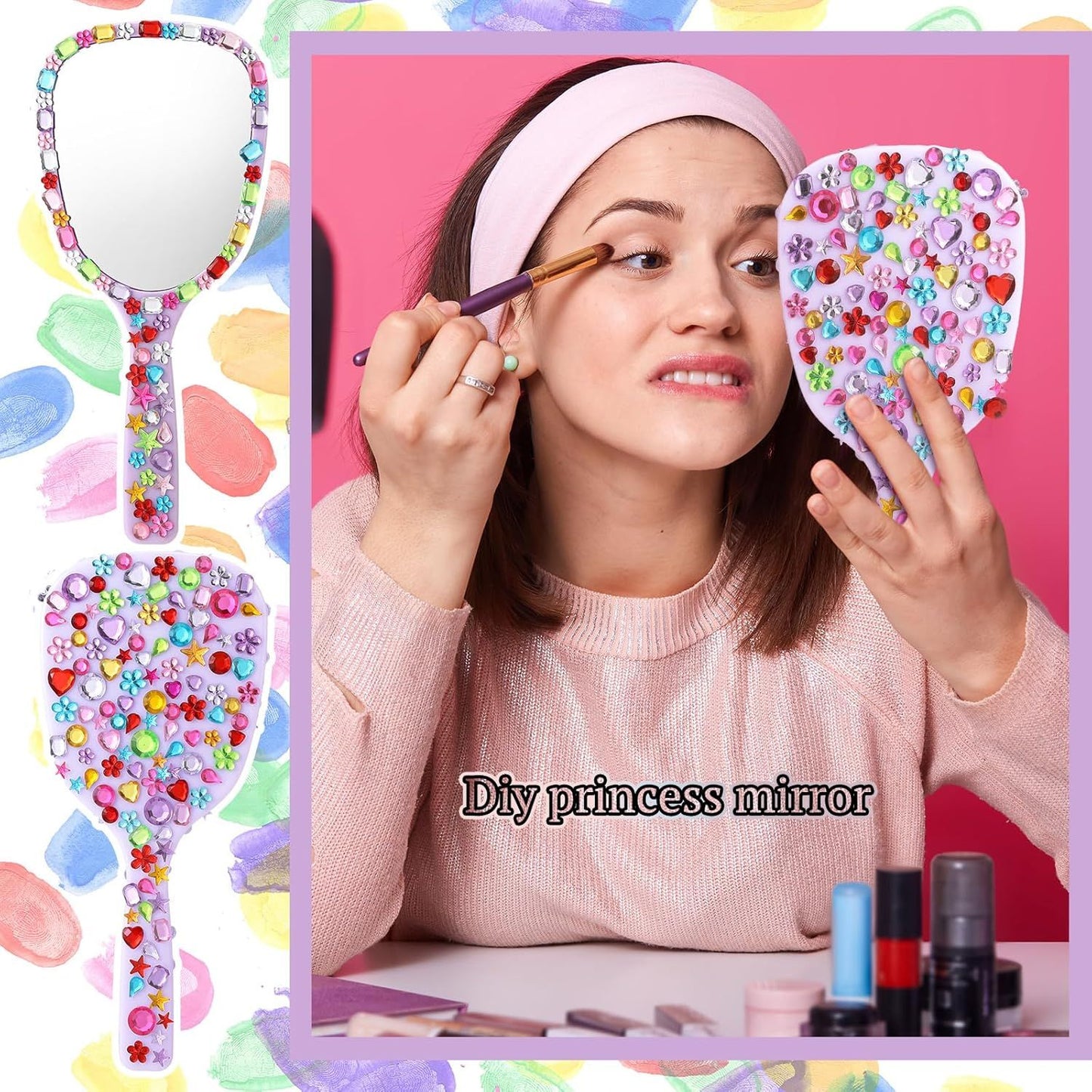 8 Pcs Small Handheld Hand Mirrors 1X Compact Travel Makeup Mirror 3.15 x 7.09 in Mini Handheld Cosmetic Kid Mirror or Girl DIY Crats Classroom Party avors (Blue,Green,Pink,Purple)