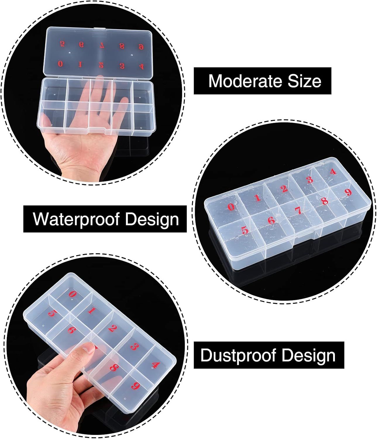 2 Pieces Nail Tip Box Empty alse Nail Tips Organizer Box with 10 Number Spaces Storage Case Container Nails Plastic Grid Boxes or ingernail Crystal Jewelry Accessories(White)