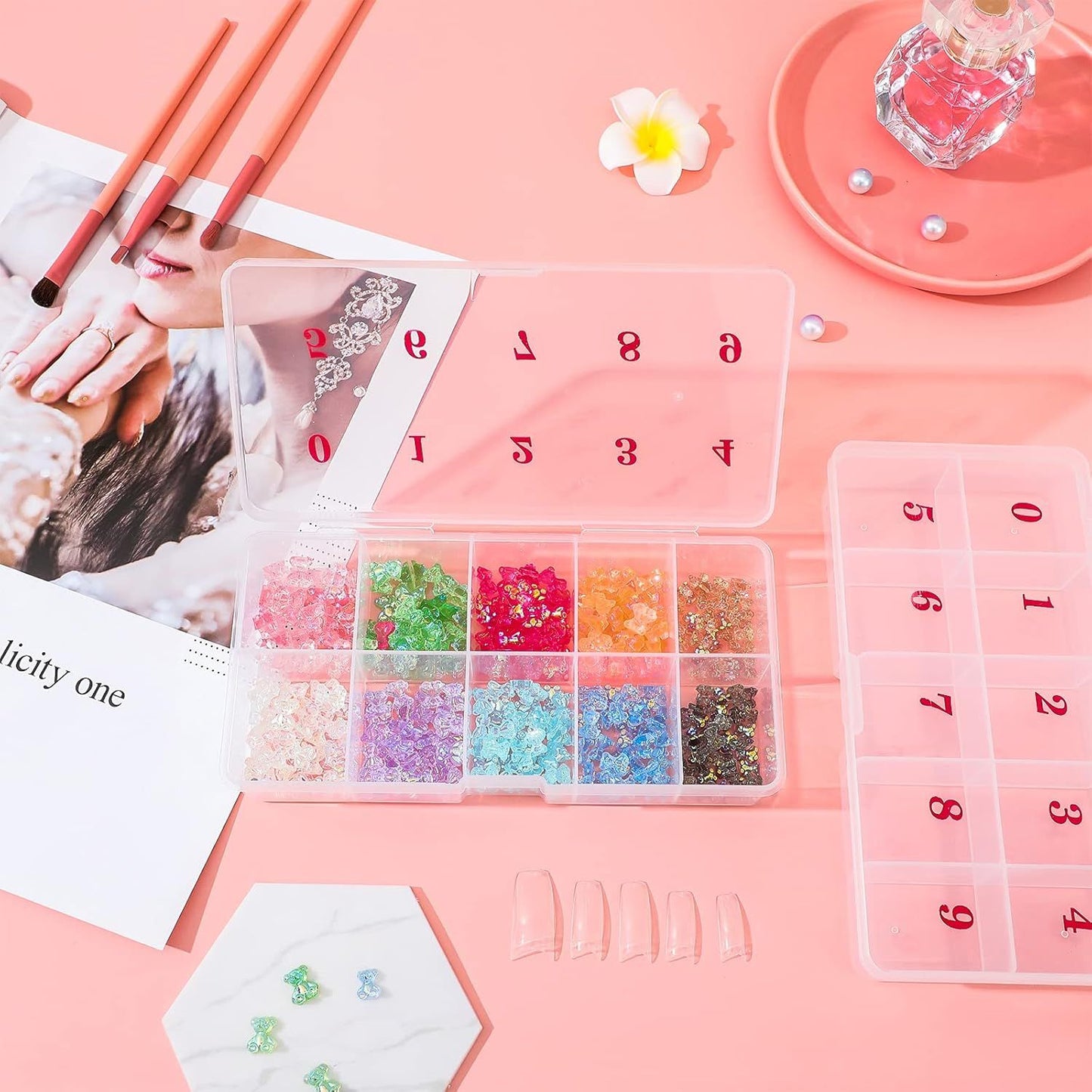 2 Pieces Nail Tip Box Empty alse Nail Tips Organizer Box with 10 Number Spaces Storage Case Container Nails Plastic Grid Boxes or ingernail Crystal Jewelry Accessories(White)