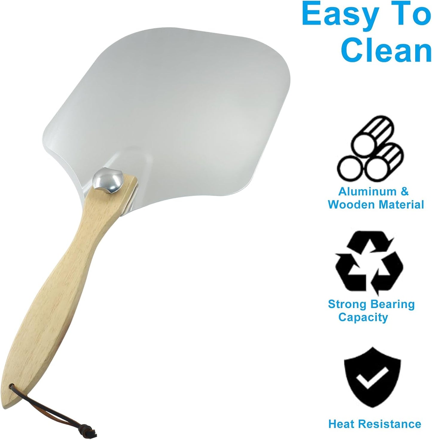Biaungdo 12 Inch Aluminum Metal Pizza Peel, Pizza Spatula Paddle with Foldable Wood Handle for Oven