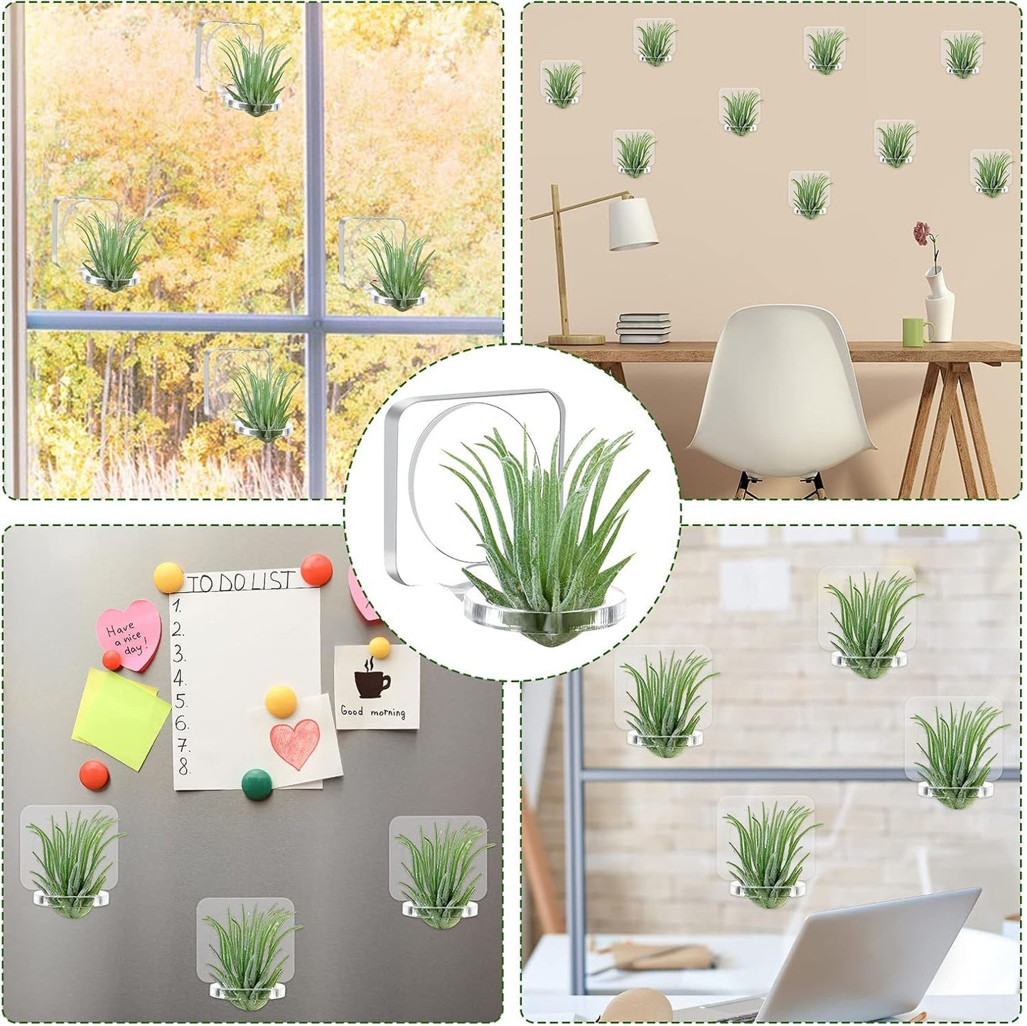 12 Pcs Acrylic Air Plants Holder Hanger with Mounting Tape or Hanging Air Plants on Glass Display Home Decoration