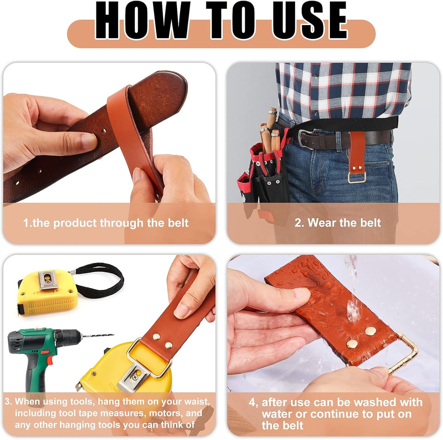 4 Pieces Leather Tape Measure Holder Belt Clip Measuring Tool Loop or Drills Impact Tools