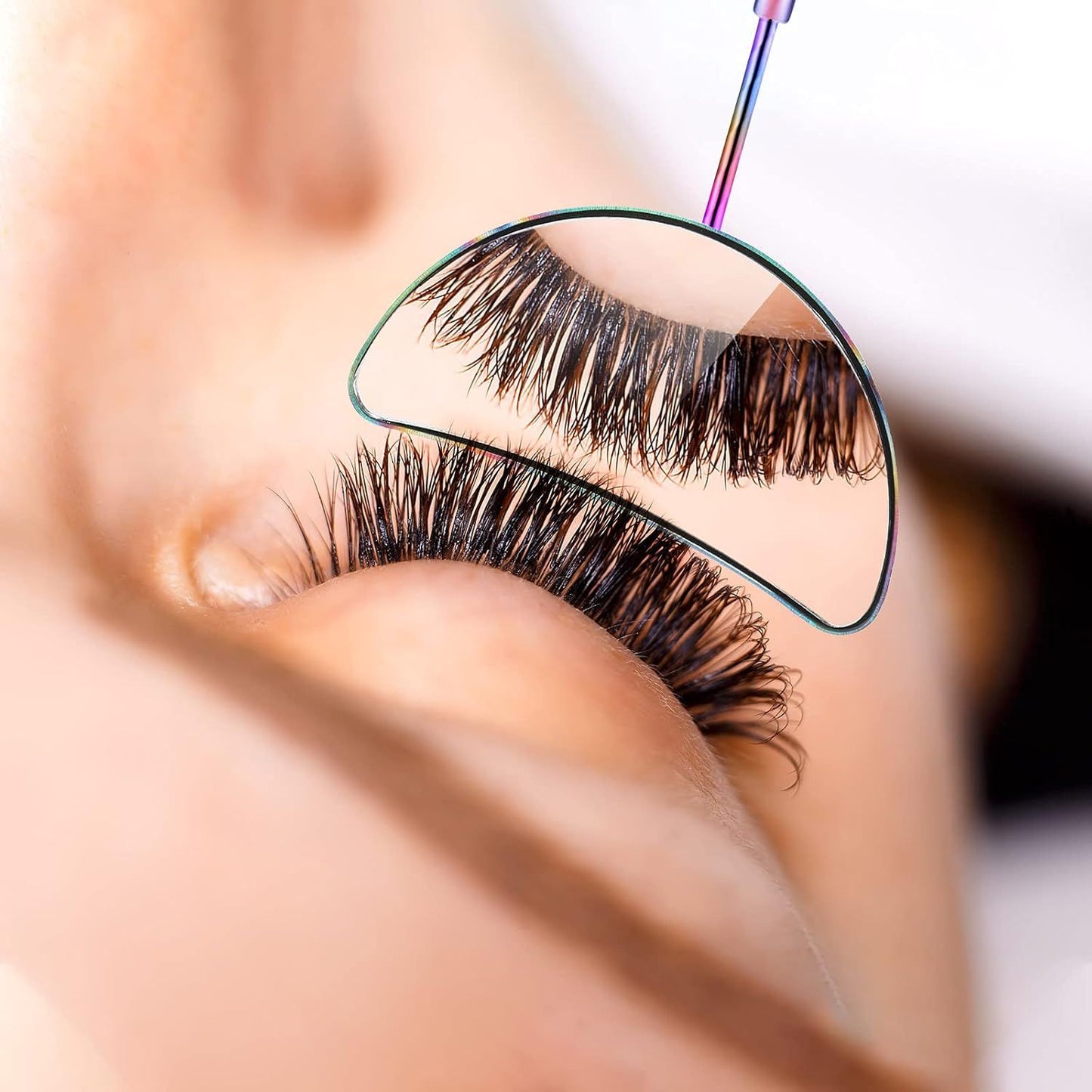 2 Pieces Lash Mirror Eyelash Extension Mirror Hal-moon Shape Lash Mirror 1.96 inch Stainless Steel Eyelash Mirror Tool Large Eyelash Inspection Mirror or Women Girls Makeup Supplies