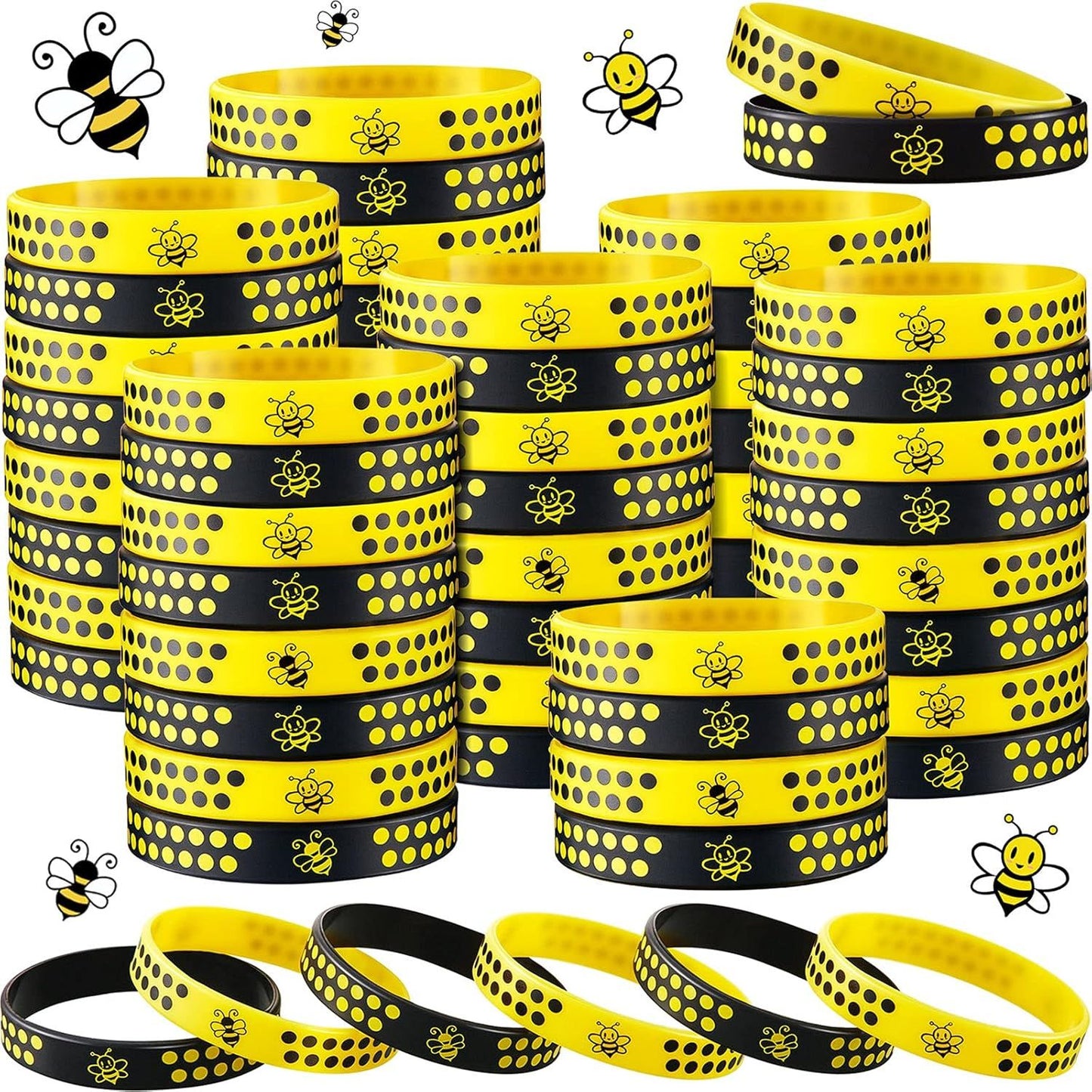 60 Pcs Bee Silicone Bracelets Bulk, Honeybee Party avors or World Bee Day Honeybee Theme Party Birthday Baby Shower Classroom Goodie Bags iller Supplies, 2 Colors