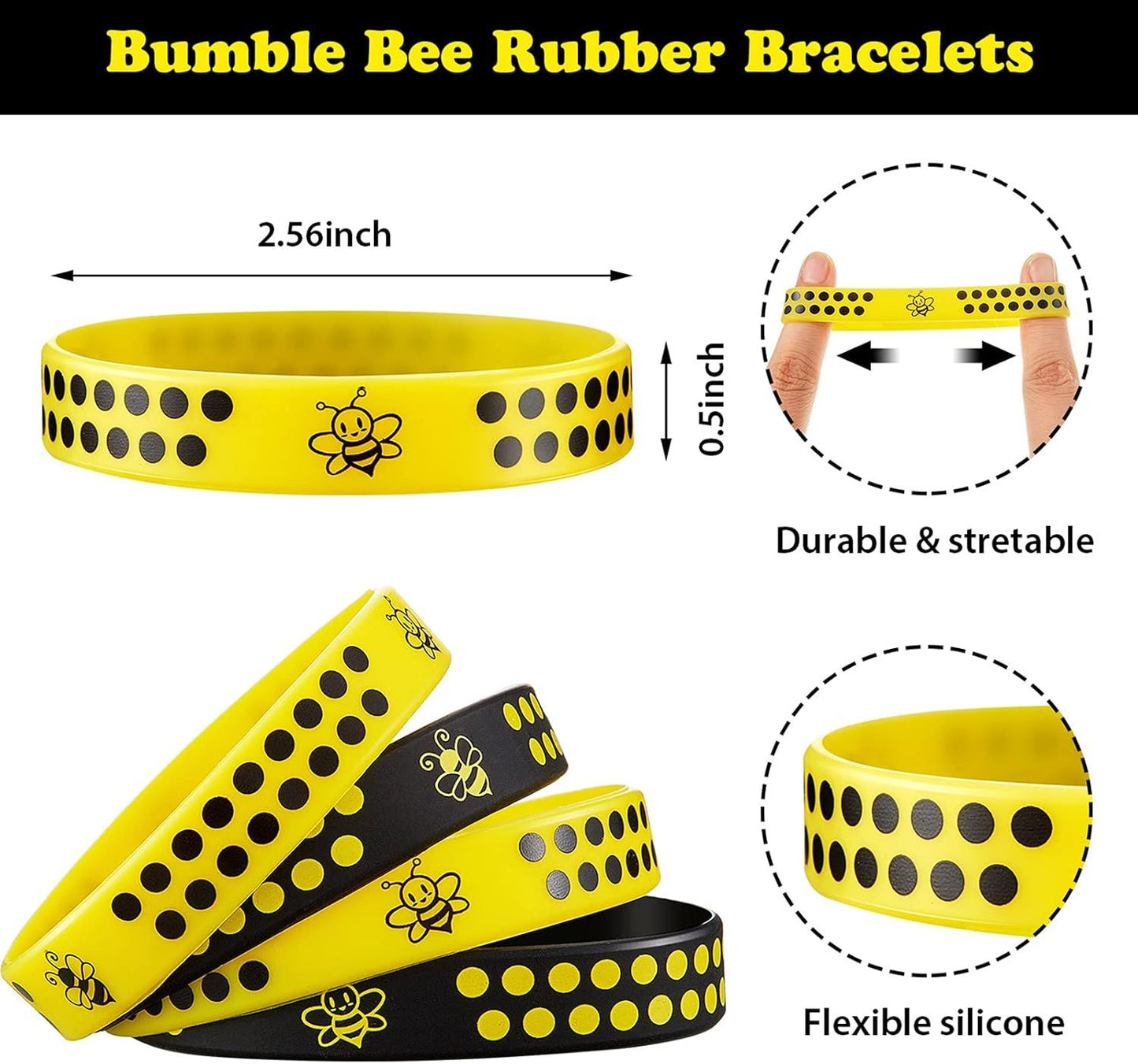 60 Pcs Bee Silicone Bracelets Bulk, Honeybee Party avors or World Bee Day Honeybee Theme Party Birthday Baby Shower Classroom Goodie Bags iller Supplies, 2 Colors