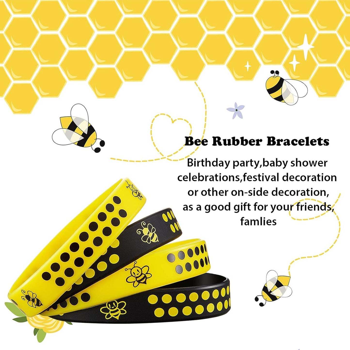 60 Pcs Bee Silicone Bracelets Bulk, Honeybee Party avors or World Bee Day Honeybee Theme Party Birthday Baby Shower Classroom Goodie Bags iller Supplies, 2 Colors