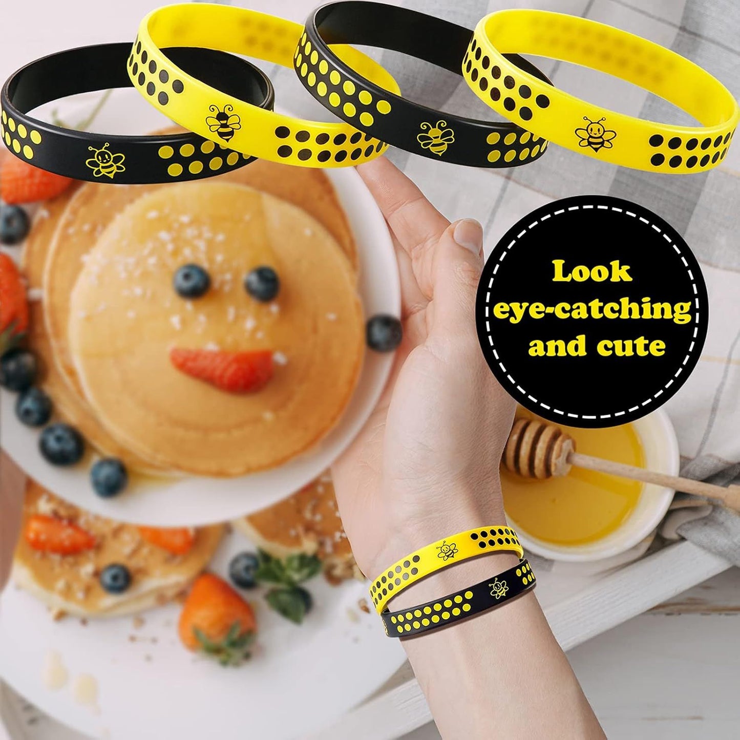 60 Pcs Bee Silicone Bracelets Bulk, Honeybee Party avors or World Bee Day Honeybee Theme Party Birthday Baby Shower Classroom Goodie Bags iller Supplies, 2 Colors