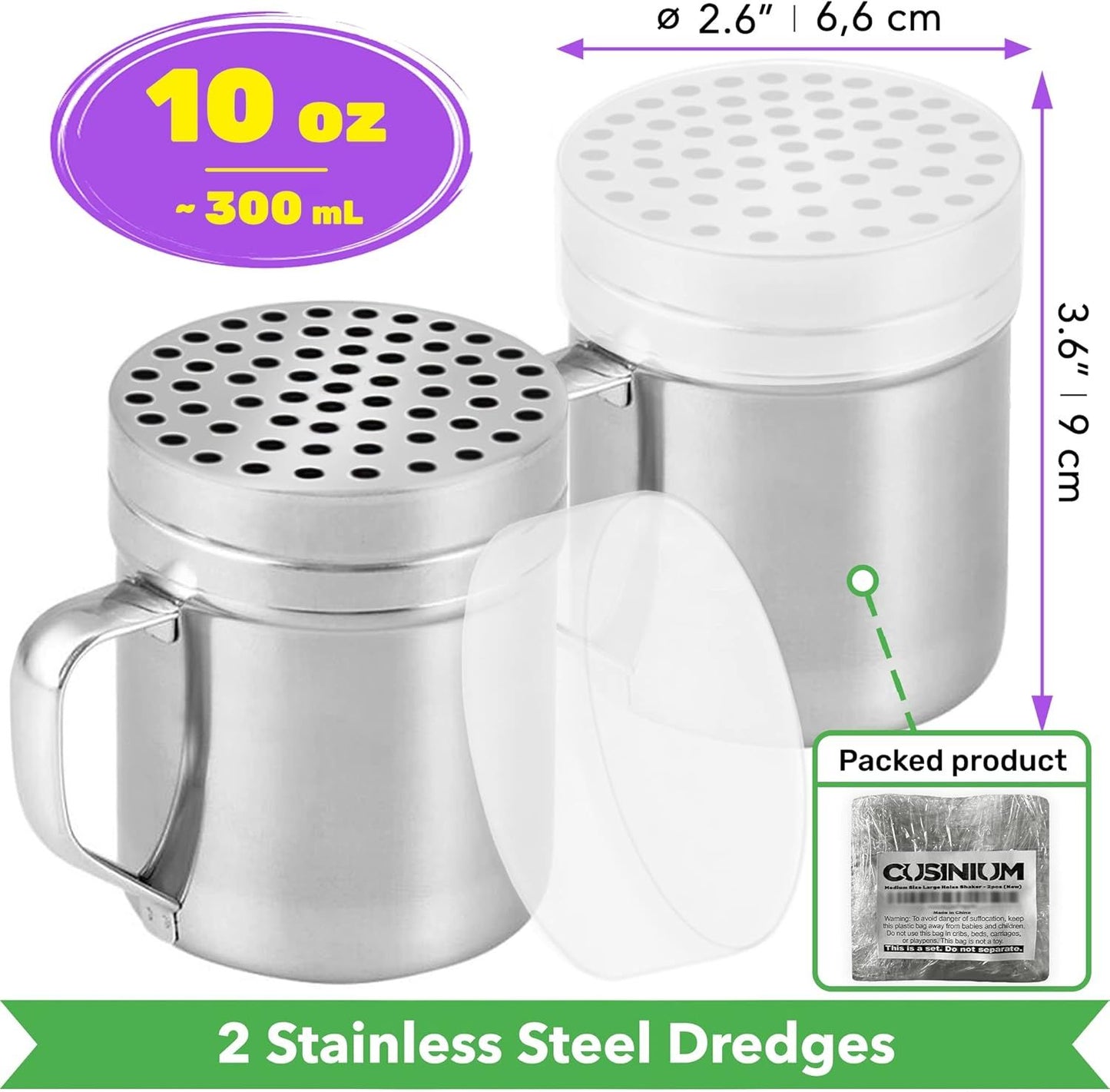 10oz Metal Parmesan Cheese Shakers with Large Holes - With Handle - Chili lakes Dispensers - Pizza Shakers - Pack o 2 | Style: Coarse