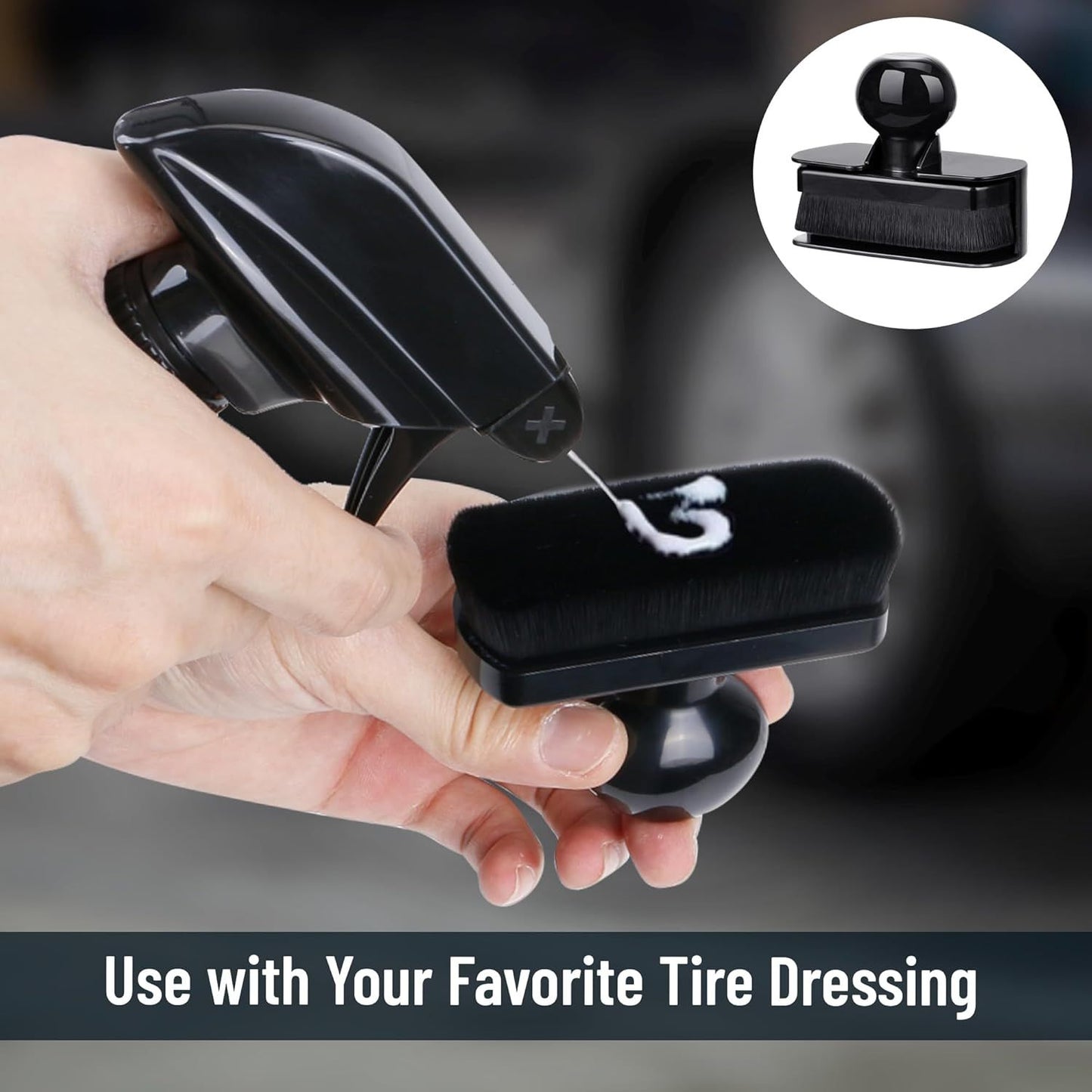 Car Tire Shine Applicator,Large Vegan Tire Shine Brush - Automotive Tire Dressing Applicator Brush with Storage Stand or Tire Detailing & Car Wash Kit, Black, 3.6 Inch Length (Black)