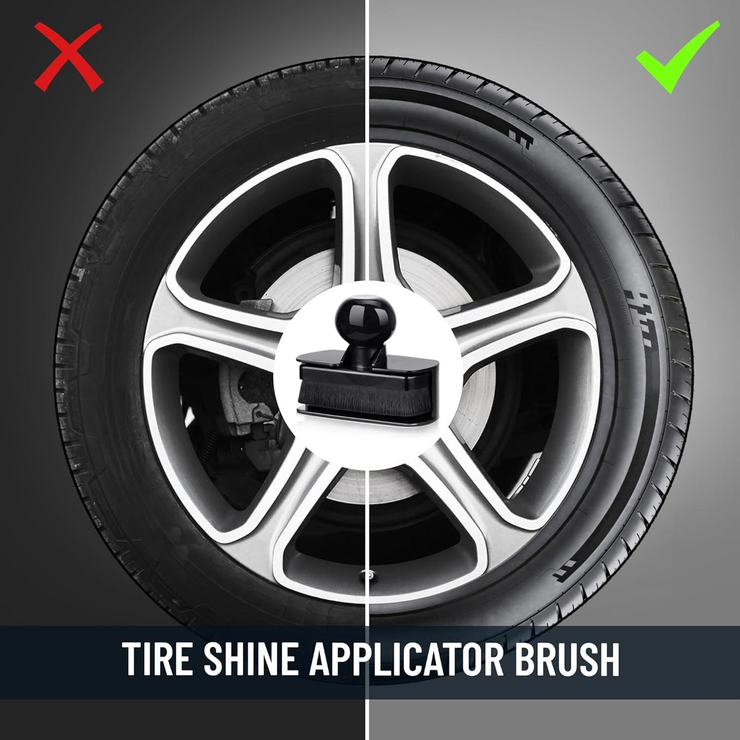 Car Tire Shine Applicator,Large Vegan Tire Shine Brush - Automotive Tire Dressing Applicator Brush with Storage Stand or Tire Detailing & Car Wash Kit, Black, 3.6 Inch Length (Black)