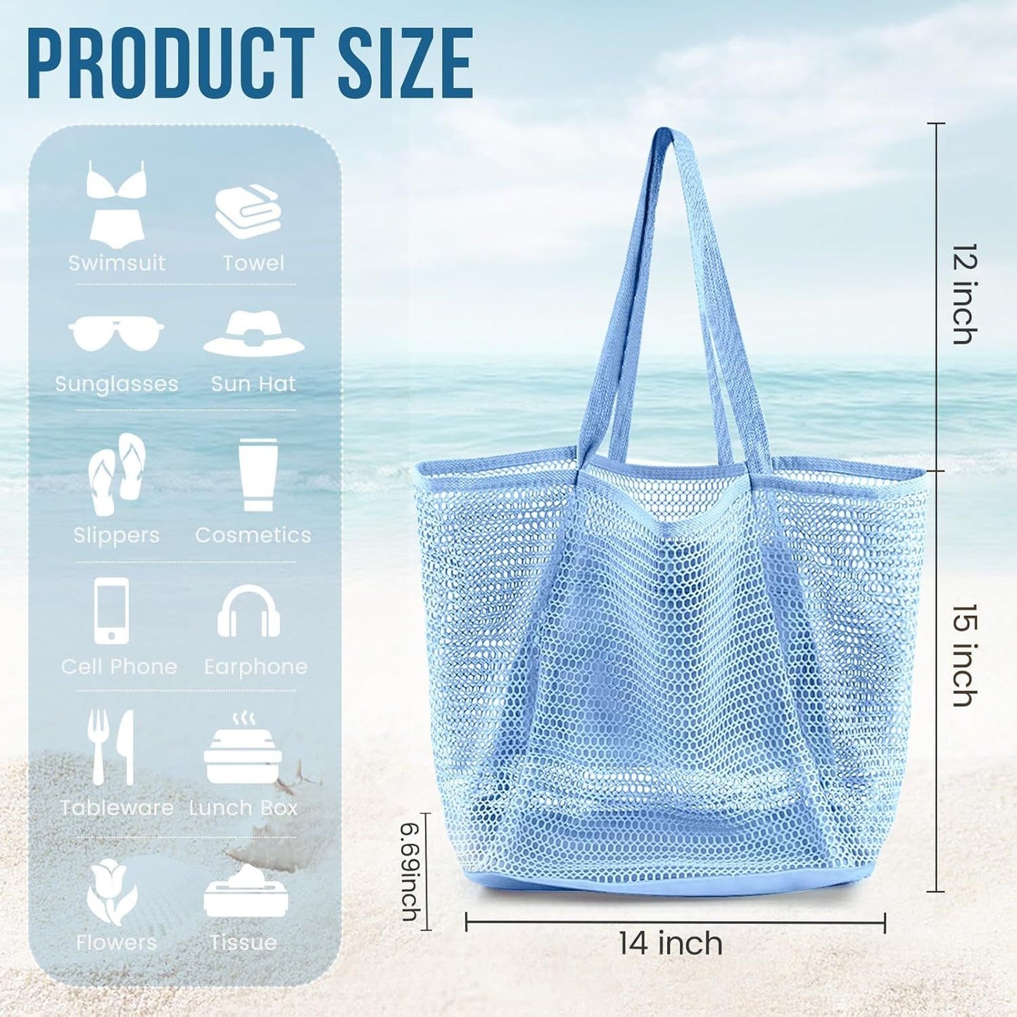 Beach Bags or Women, Summer Travel Mesh Tote Bag with Large Inner Pocket, Sandproo Woven Shoulder Handbag Swim Pool Bag, Suit or amily Vacation Essentials