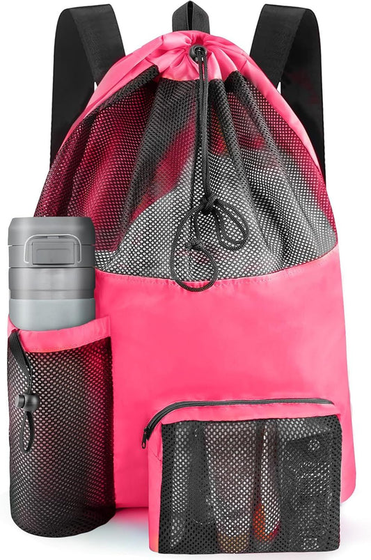 Mesh Swim Bag Beach Drawstring Backpack, Waterproo Gym Bags or Women and Men, Large Pool Bag Swimming Gear or Swimmers