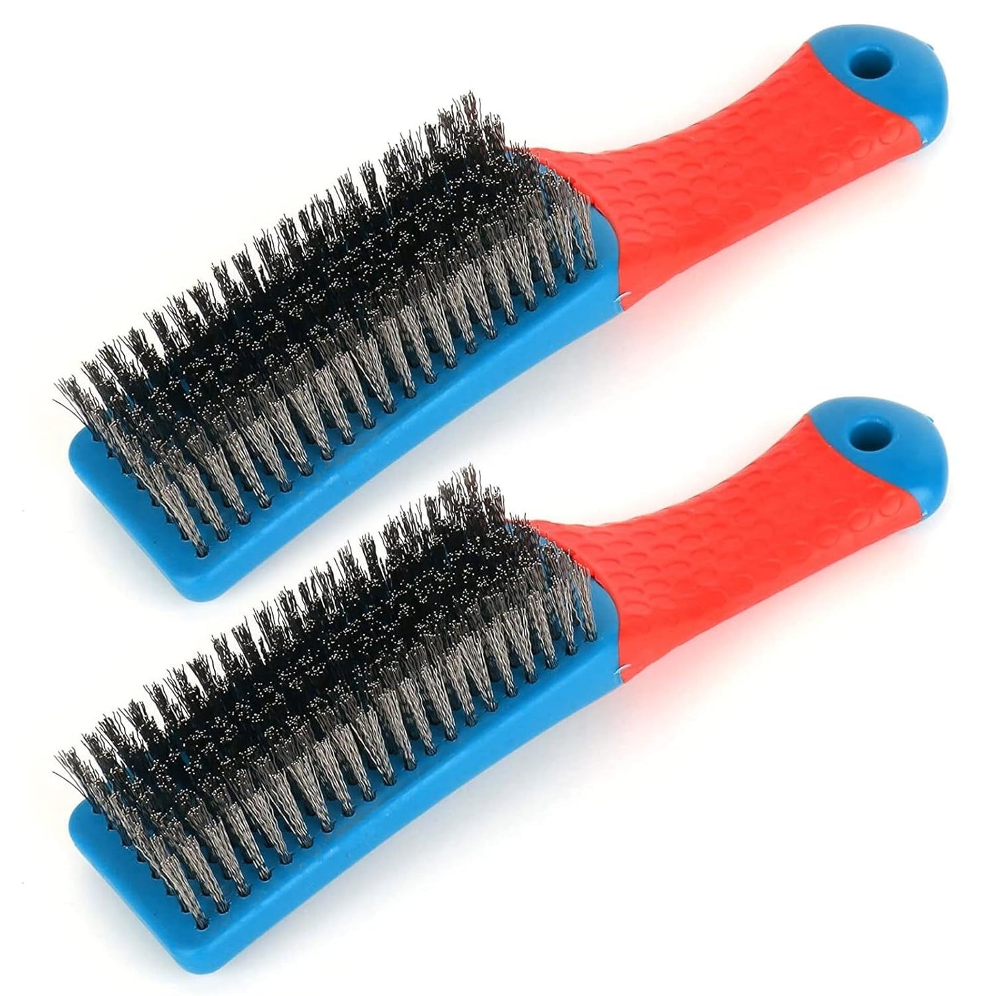 2 Pack Wire Brushes or Cleaning-Heavy Duty Stainless Steel Wire Scratch Brush or Metal Rust Cleaning,Paint Scrubbing with Rubber Covered Handle (2)