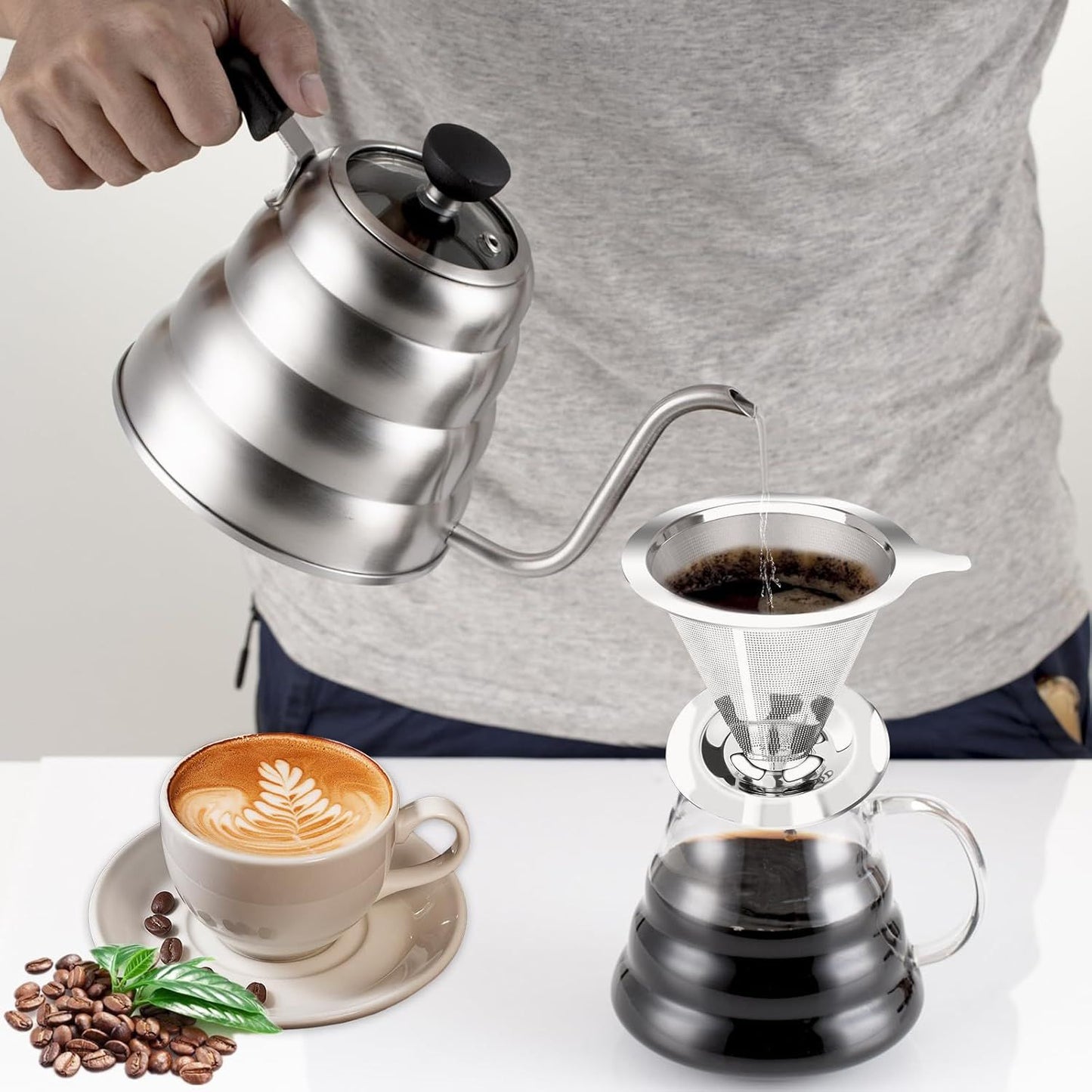 Pour Over Coee Dripper, Slow Drip Paperless Coee ilter, Pour Over Coee Maker or 1-2Cups Brew, Double Mesh Design o Manual Reusable Cone ilter
