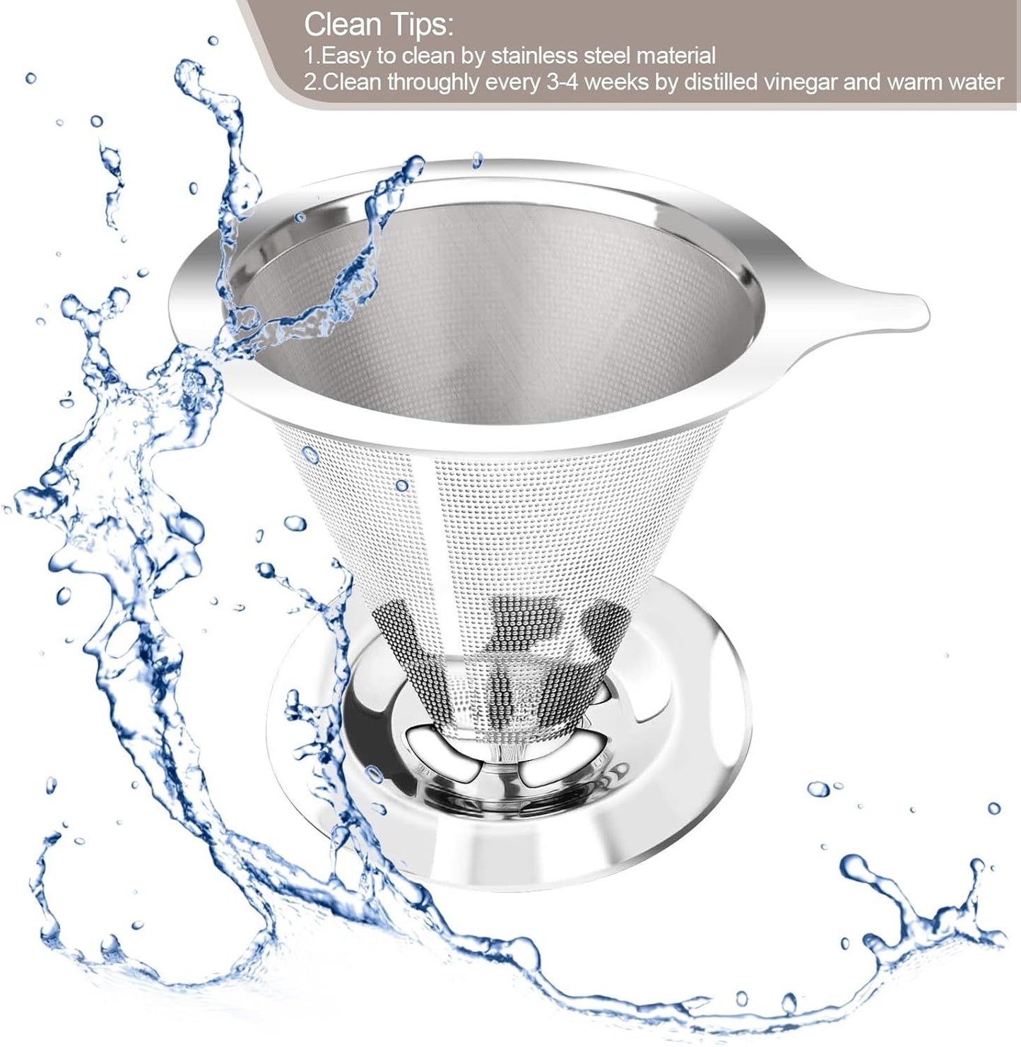 Pour Over Coee Dripper, Slow Drip Paperless Coee ilter, Pour Over Coee Maker or 1-2Cups Brew, Double Mesh Design o Manual Reusable Cone ilter