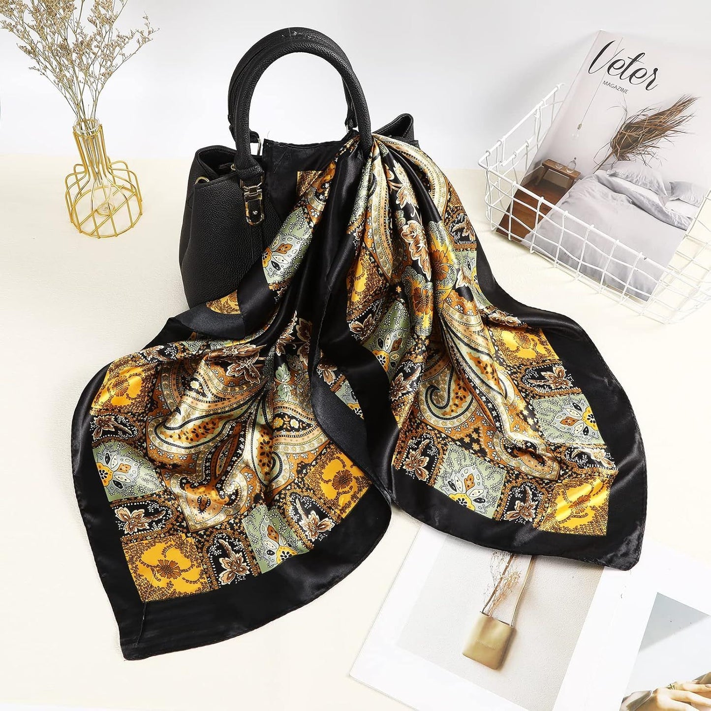 35” Large Square Satin Head Scar - 3Pcs Satin Hair Scarves Silk Bandana Scar Headscar Silk eeling Scar or Women