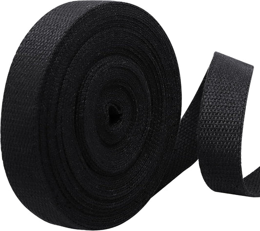 Biaungdo 1 Inch 12 Yards Cotton Webbing Straps, Black Polyester Weave Webbing for Bags Handles, Tote Bag, Purse Straps, Cloth Belt, Sewing DIY Crafts Bags Making