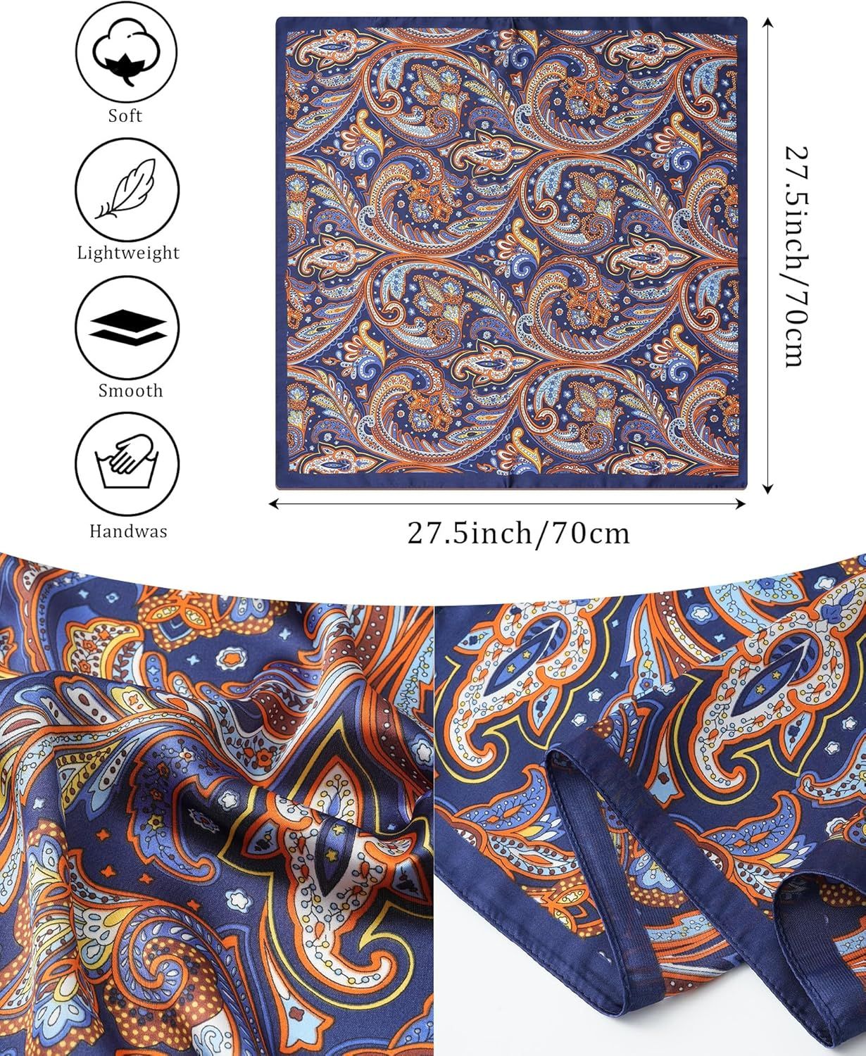 27.5” Silk Satin Square Head Scar - 4PCS Satin Head Scarves or Women Hair Kerchie Bandanas Sleeping Head Wraps