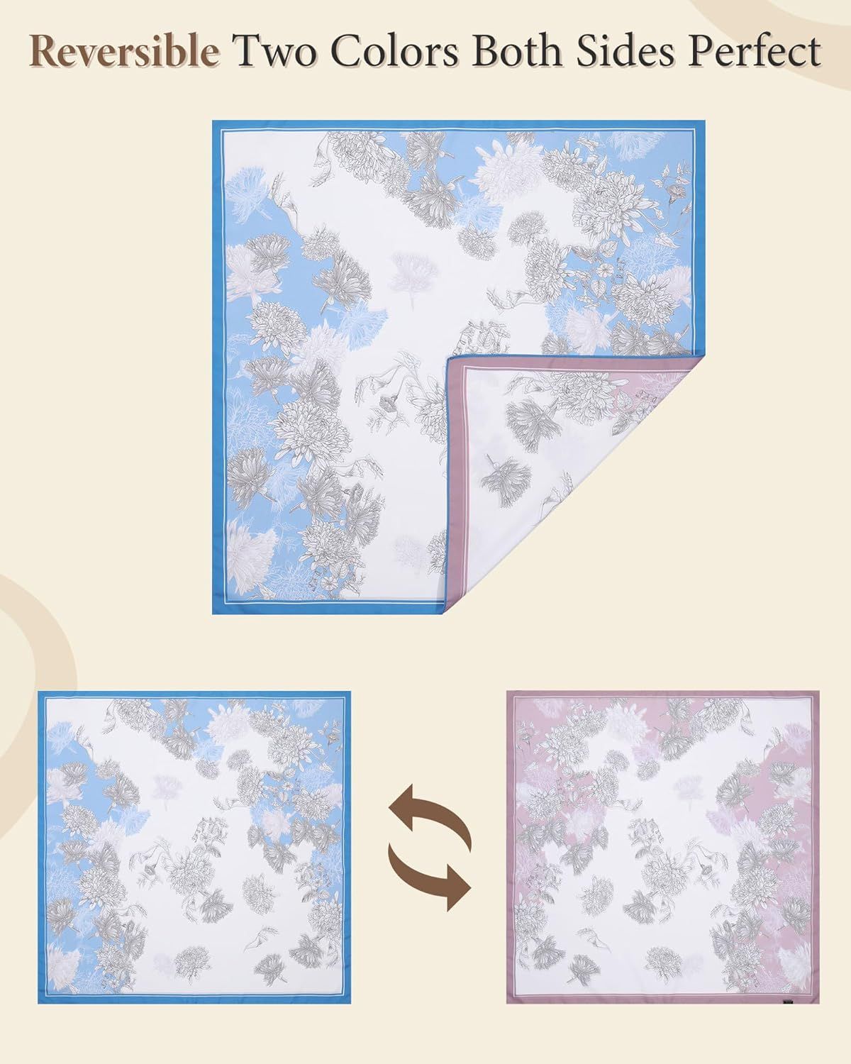 27.5” Head Scar or Women - Reversible Like Silk Scar Satin Hair Bandanas Women Headscar Head Wrap Sleep Scar Neck