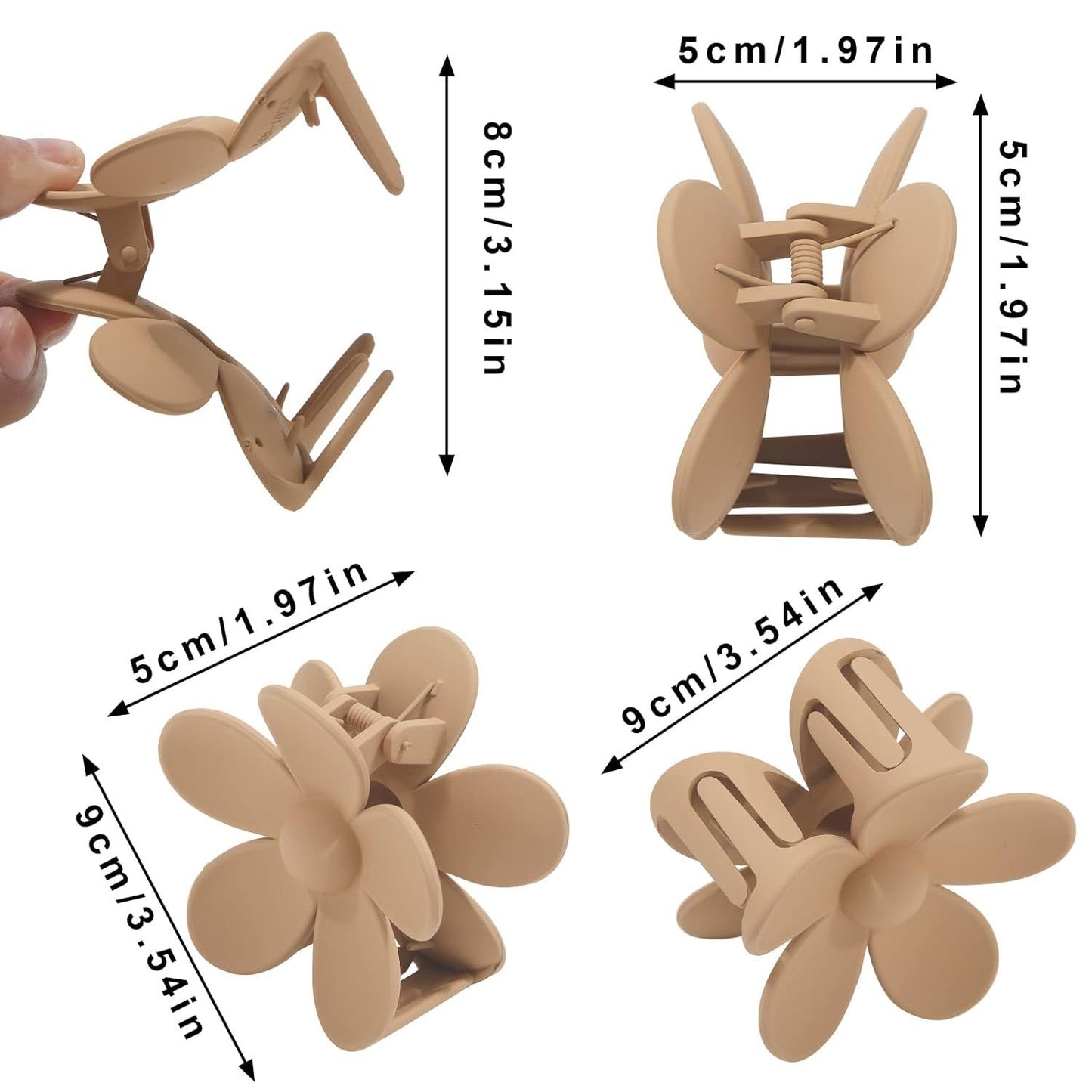 Cute Hair Claw Clips Set - 4Pcs Nonslip Strong Hold 3 Inch Matte Small lower Clips or Women and Girls (Beige, Khaki, Brown, Black)