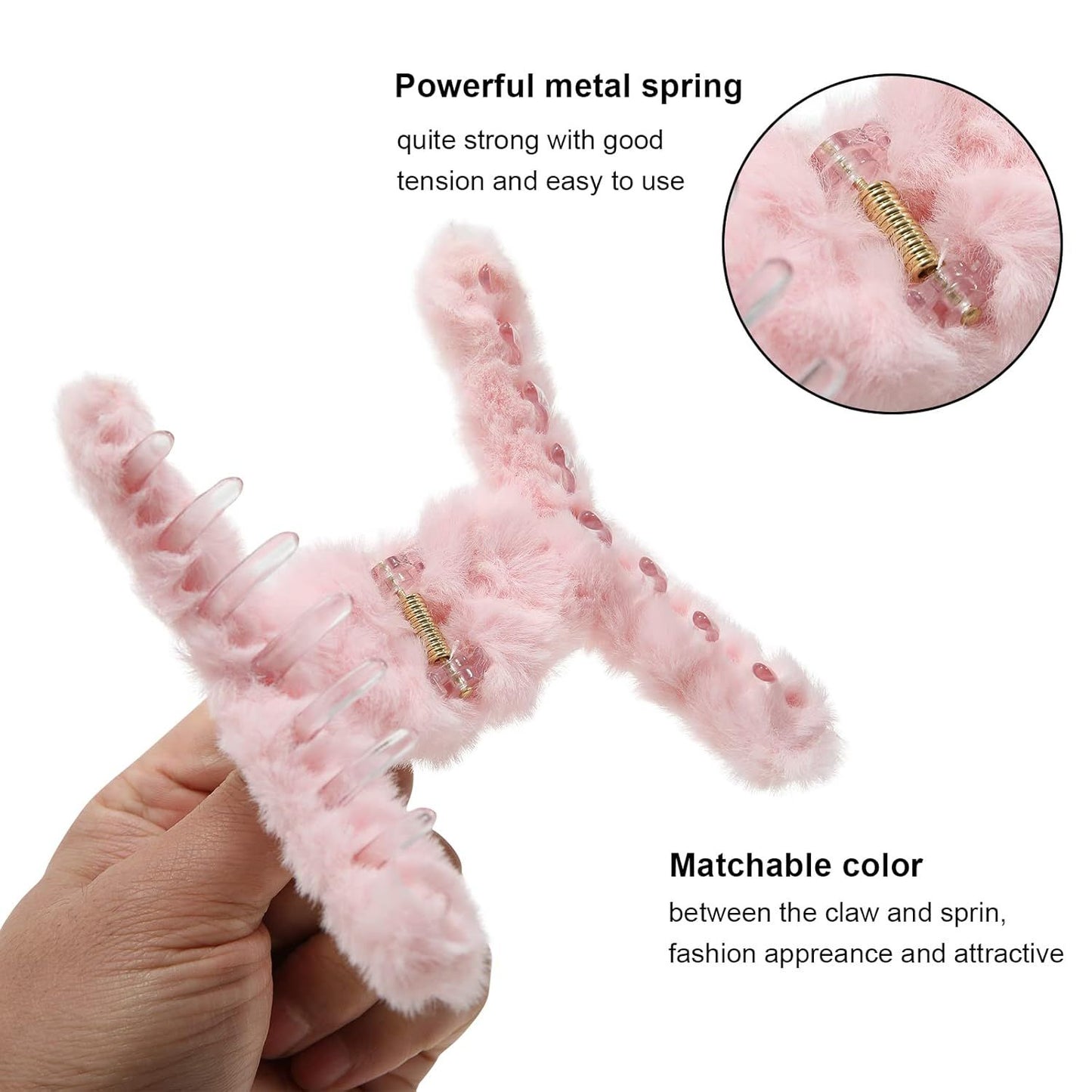5PCS Large Claw Hair Clips or Thick Hair Big uzzy Hair Clips or Women Nonslip Strong Hold Hair Claw Clip (Plush (Blue+Grey+Pink+Purple+Beige))