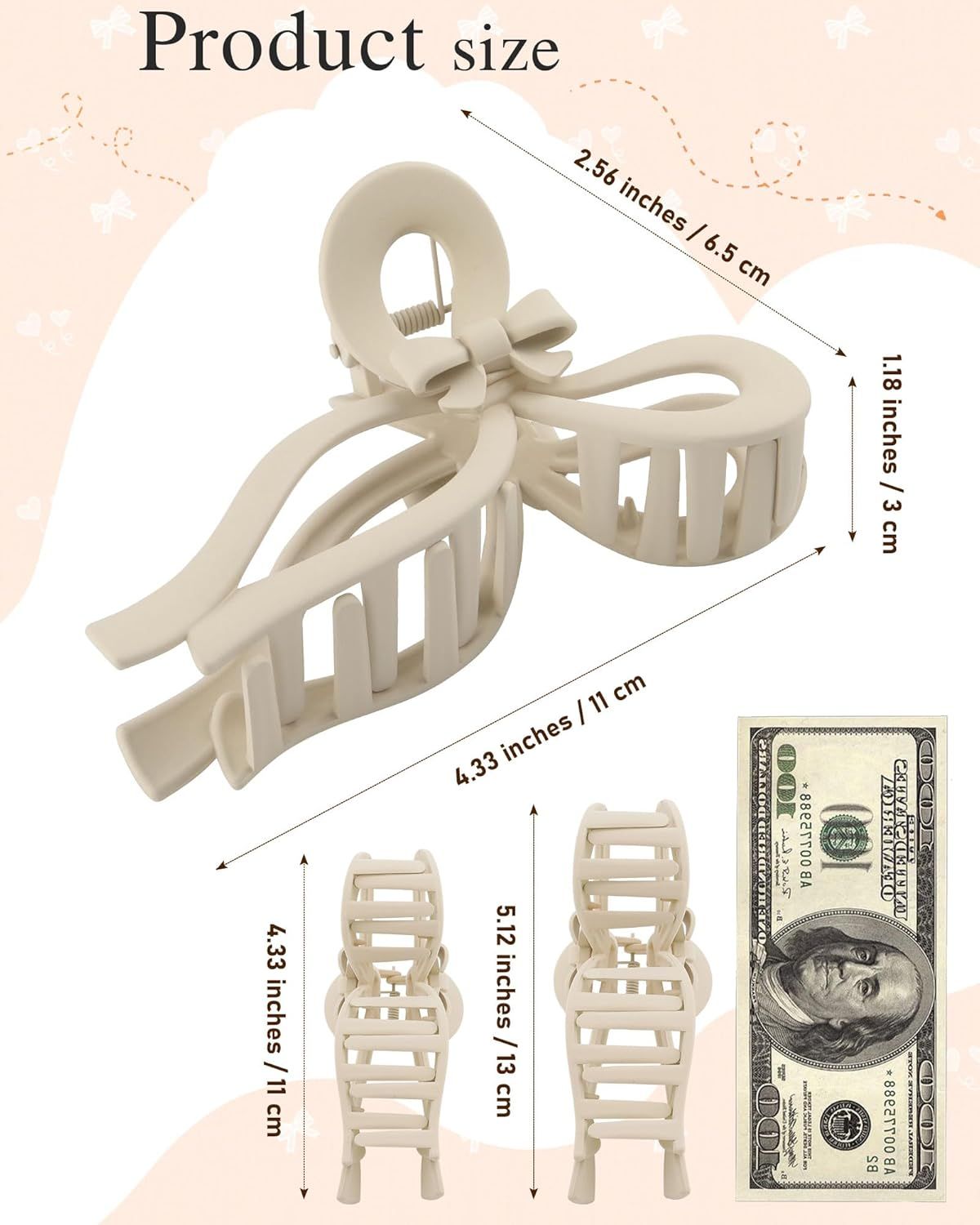 4 PCS Bow Hair Clips or Women Bow Claw Clip 4" Large Hair Claw Clips or Thick and Long Hair Cute Bows Jaw Clip (4" - Dark Apricot + Khaki + Coee + Black, 4" Larger)