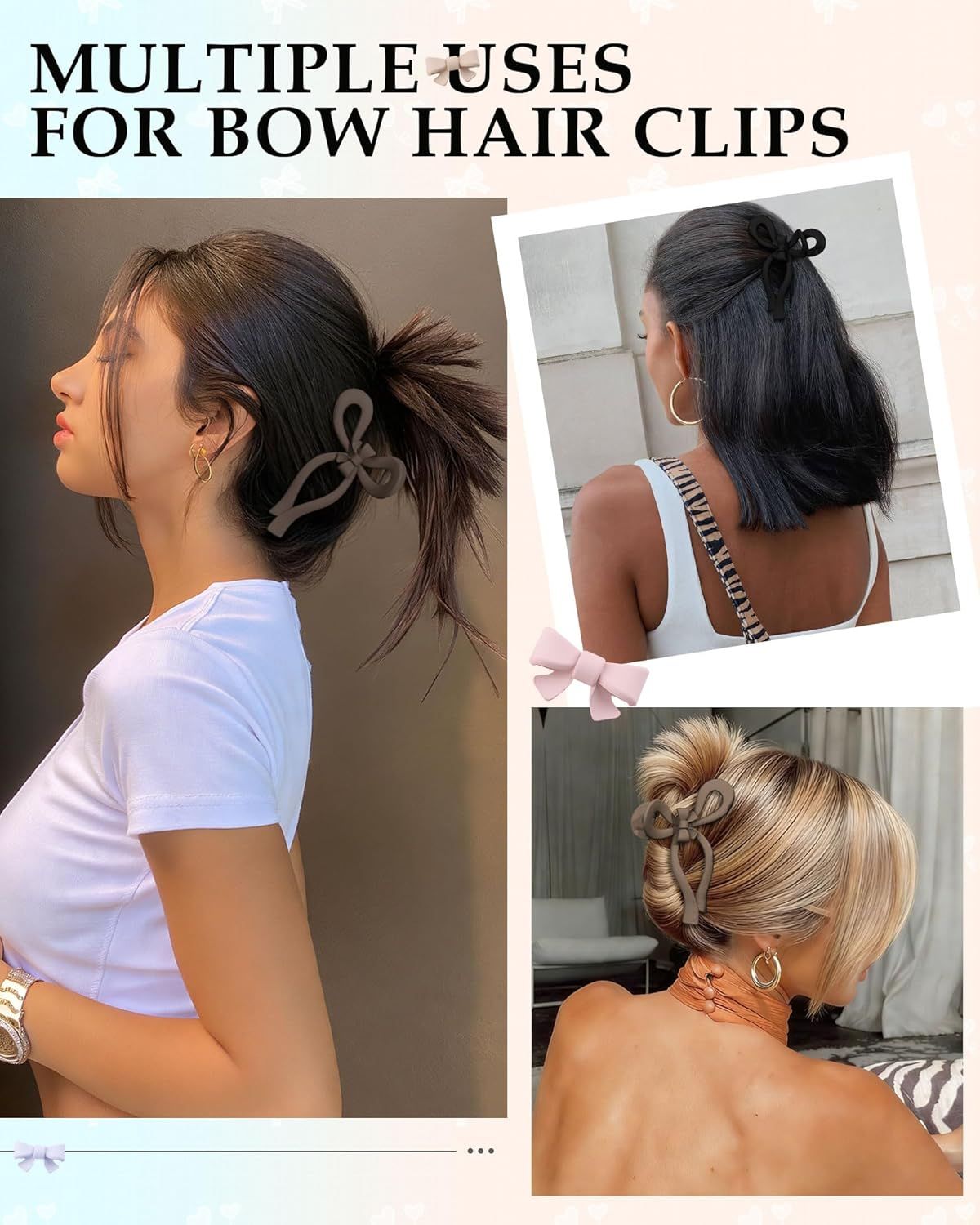 4 PCS Bow Hair Clips or Women Bow Claw Clip 4" Large Hair Claw Clips or Thick and Long Hair Cute Bows Jaw Clip (4" - Dark Apricot + Khaki + Coee + Black, 4" Larger)