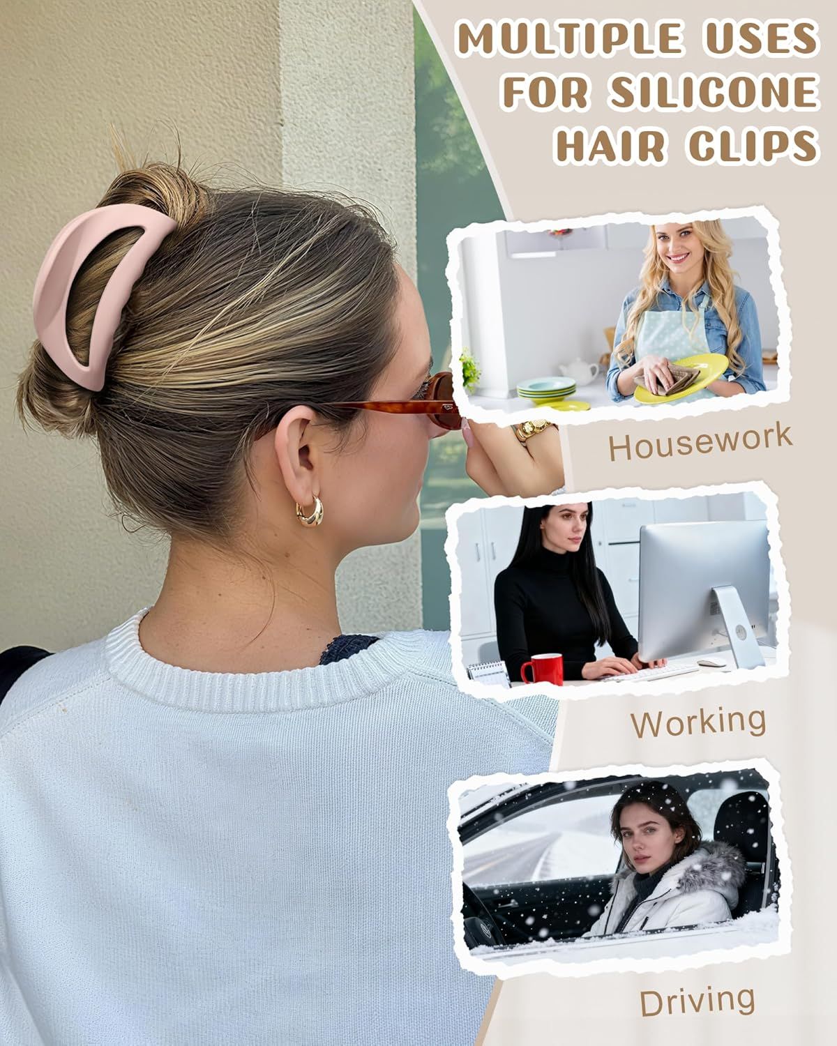 3Pcs Silicone Hair Clips lexible Claw Clips or Women Cloud Clip Bendable Large Hair Claw Clip