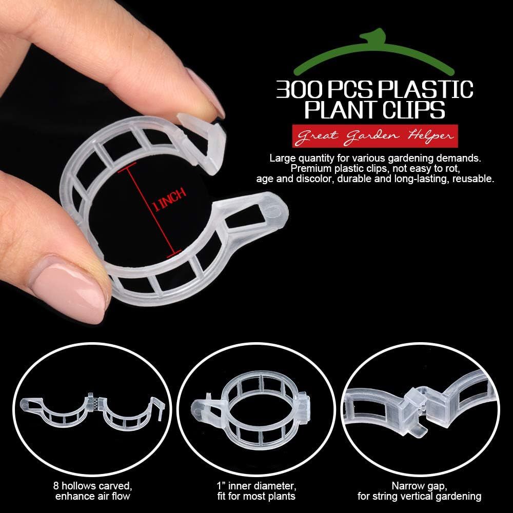 300 PCS Plant Support Clips, Plastic Garden Plant Ties, Tomato Clips Trellis or Tomato Cucumber lower Squash Vine, 1” Inner Diameter or Climbing Plants
