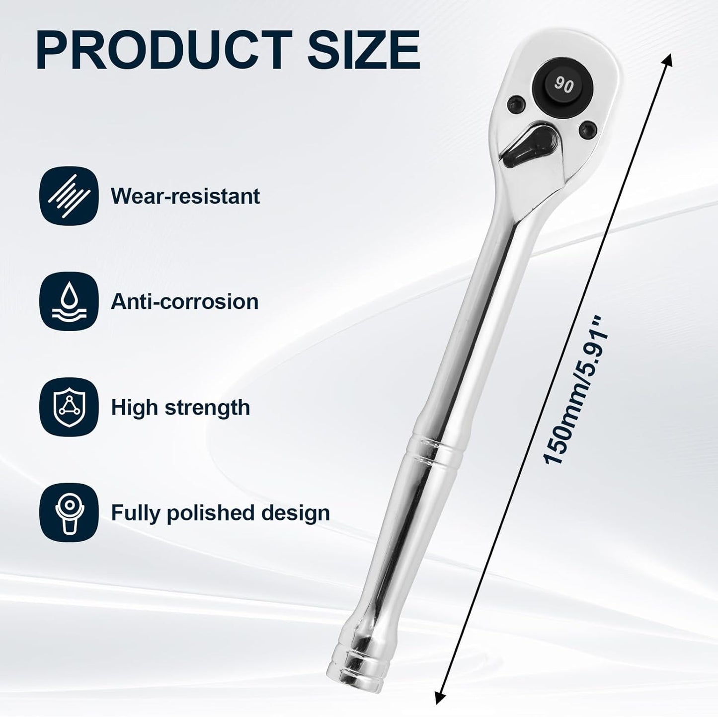 Biaungdo 1/4 Inch Drive Ratchet, 90-Tooth Reversible Quick-release Ratchet Wrench, Chrome Alloy Socket Wrench