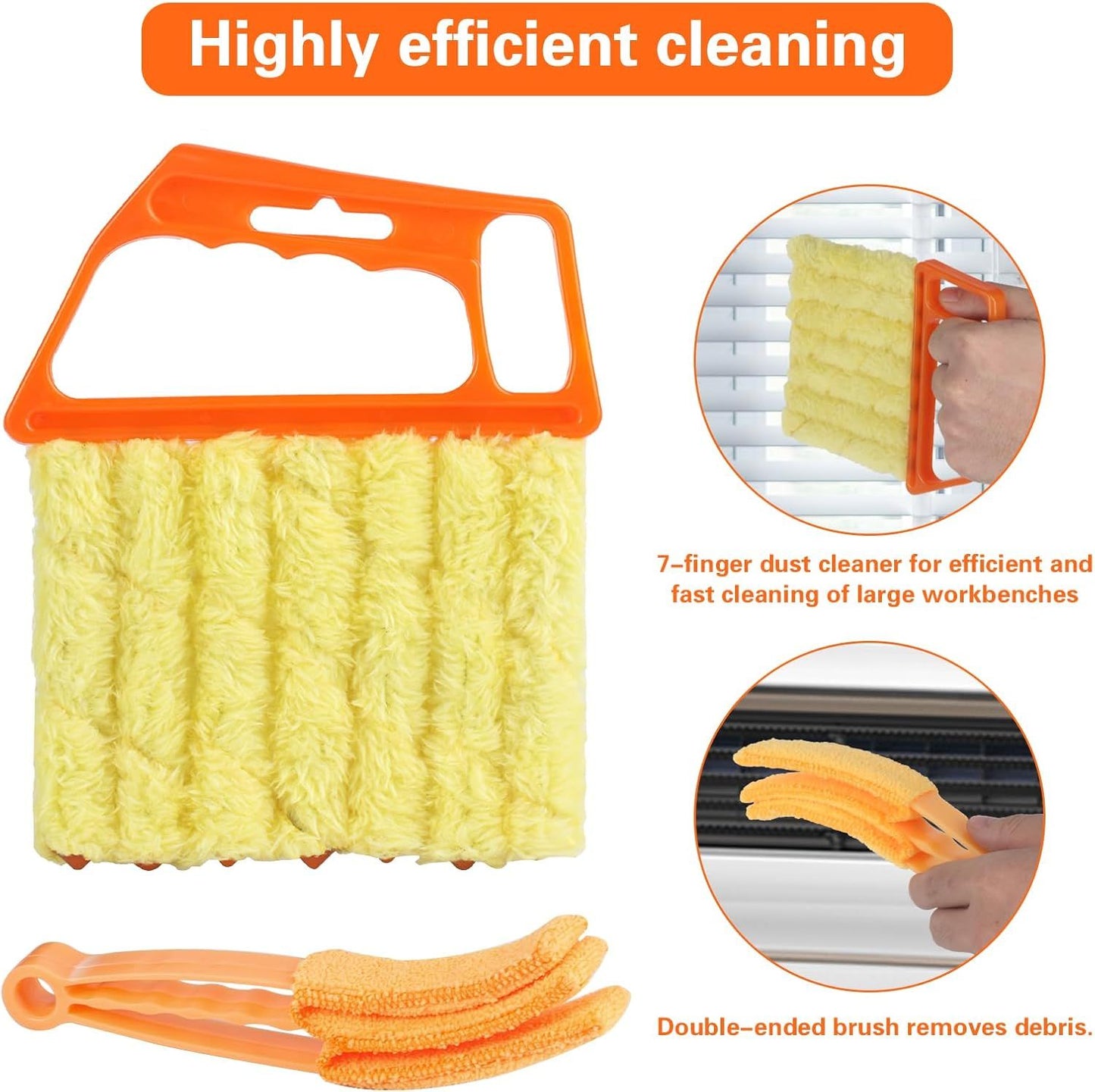 4Pcs Window Venetian Blind Cleaner Duster Tool,eather Blind Duster or Cleaning,Washable 7 inger Dusters Brush Dusting Cleaner Tool or Window Shutters Air Conditioner Vinyl Wood Blinds + 4 Cover