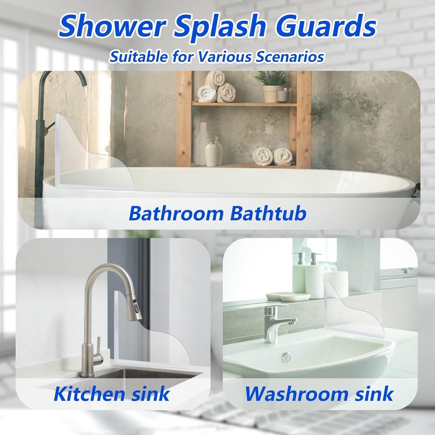 Bathroom Shower Splash Guard or Tub, 2 Pcs Bathtub Water Guards, Shower Water Guard or Bathtub Splash Guard Removable, Bathtub Water Splash Guards Corner Guards to Keep Water in Shower Bath