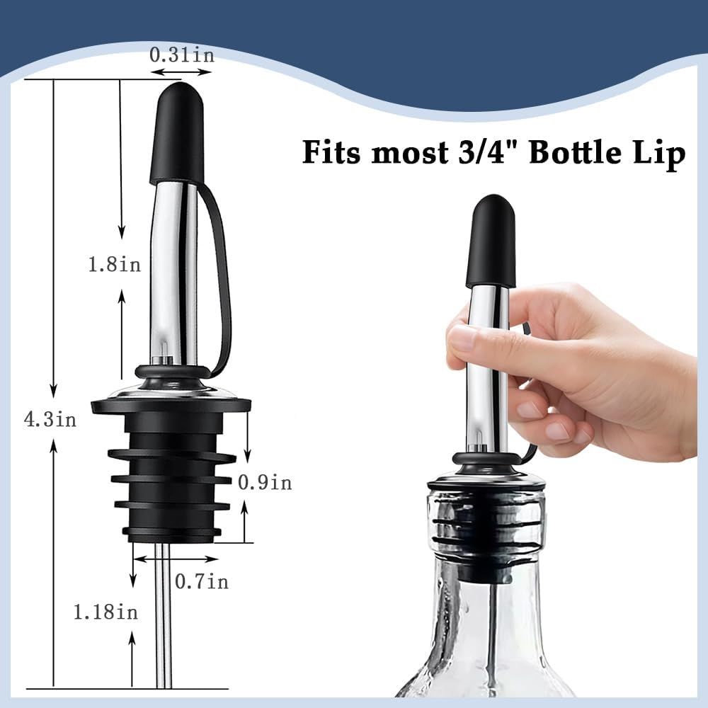 12 Pack Leak-Proo Dust Cap Wine Pourers,Stainless Steel Bottle Pourers or Alcohol, Olive Oil & Syrups- ast, Controlled Pouring,Bar & Home Kitchen Accessories