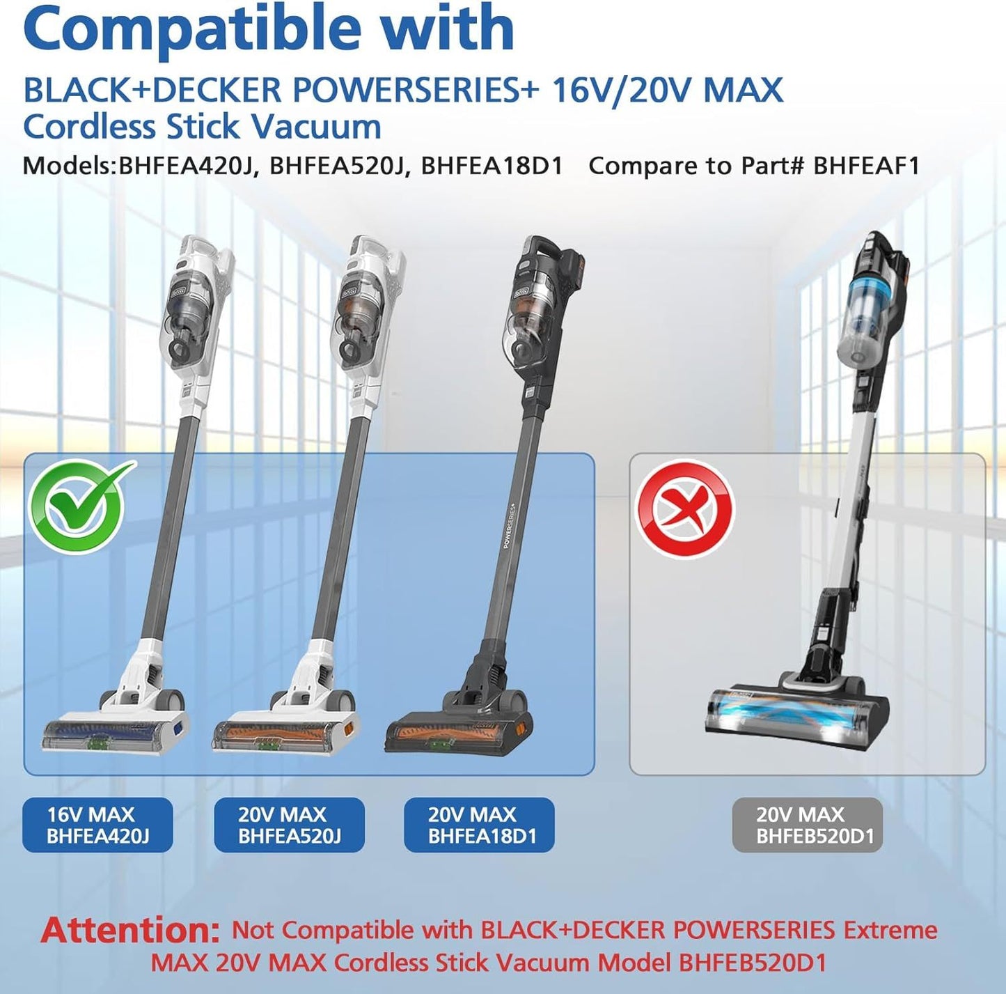 Sponge ilter Replacement Compatible with BLACK+DECKER POWERSERIES+ 16V / 20V Cordless Stick Vacuum Models BHEA420J, BHEA520J, BHEA18D1, Replace Part BHEA1, 6 Pack