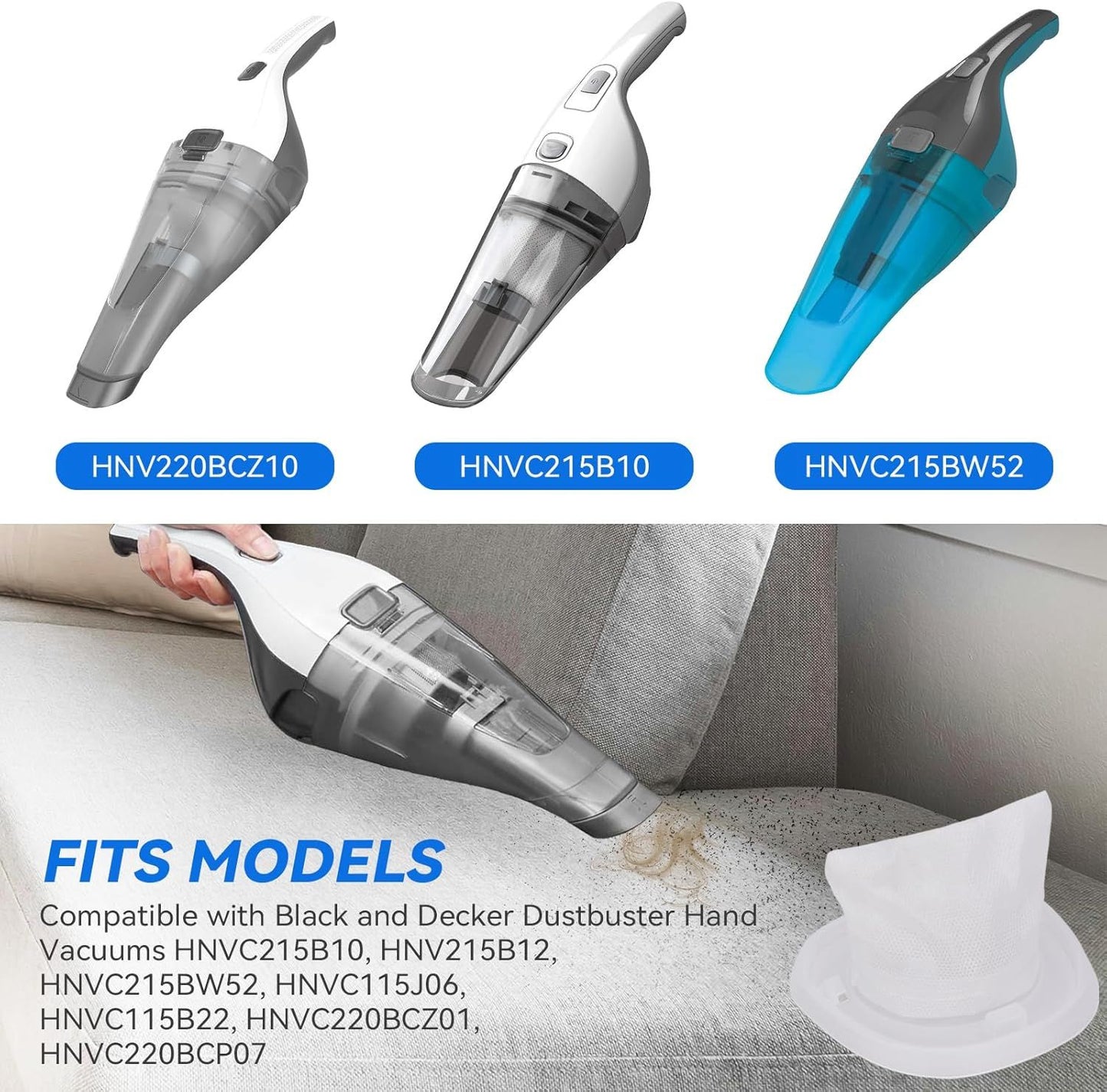 HNVC10 ilter Replacement or Black and Decker Dustbuster Hand Vacuum HNVC115J06, HNVC115B22, HNVC215B10, HNV215B12, HNVC215BW52, HNVC220BCZ01, HNVC220BCP07 (12 Pack)
