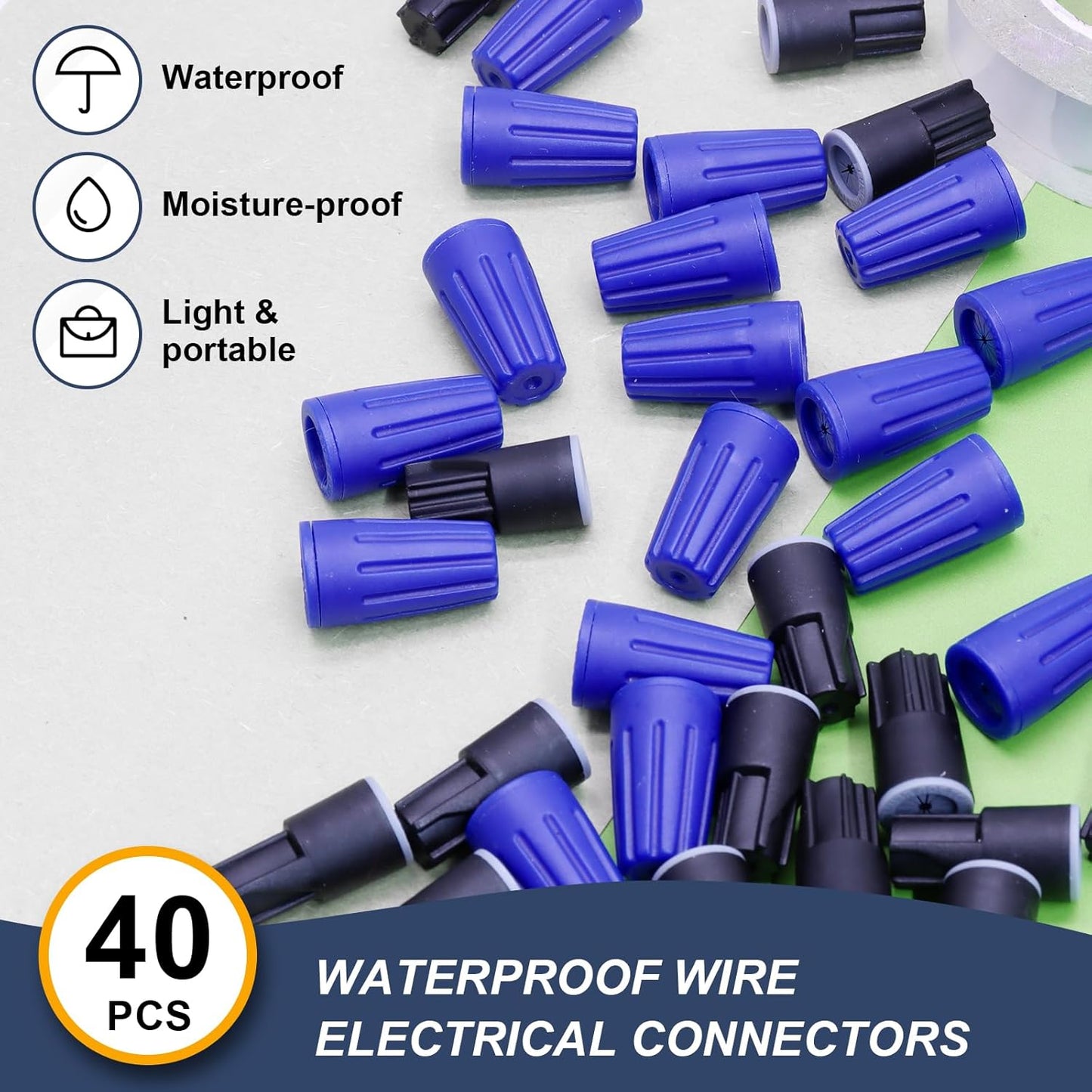 Biaungdo 40 Pcs Black and Blue Waterproof Wire Electrical Connectors, Outdoor Seal Twist Nuts Caps Cable Terminal Electrical Connectors for Outdoor Landscape Light, Irrigation Valves