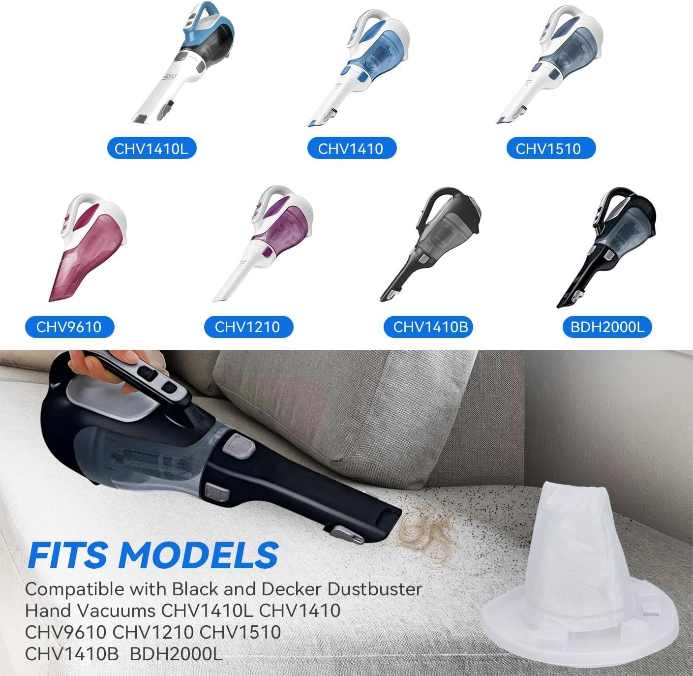 HNVC10 ilter Replacement or Black and Decker Dustbuster Hand Vacuum HNVC115J06, HNVC115B22, HNVC215B10, HNV215B12, HNVC215BW52, HNVC220BCZ01, HNVC220BCP07 (12 Pack)