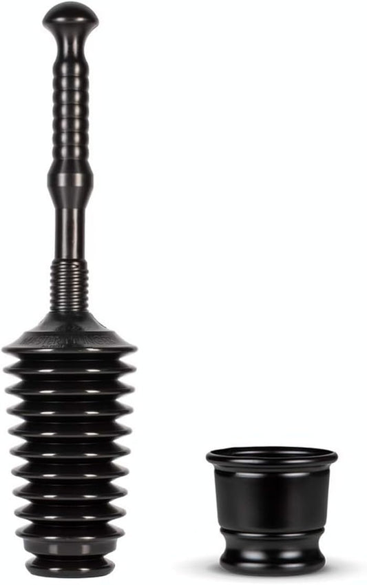 Master Plunger MP500-B3 Heavy Duty Bathroom Toilet Plunger Kit with Short Bucket/Caddy. Equipped with Air Release Valve, Black