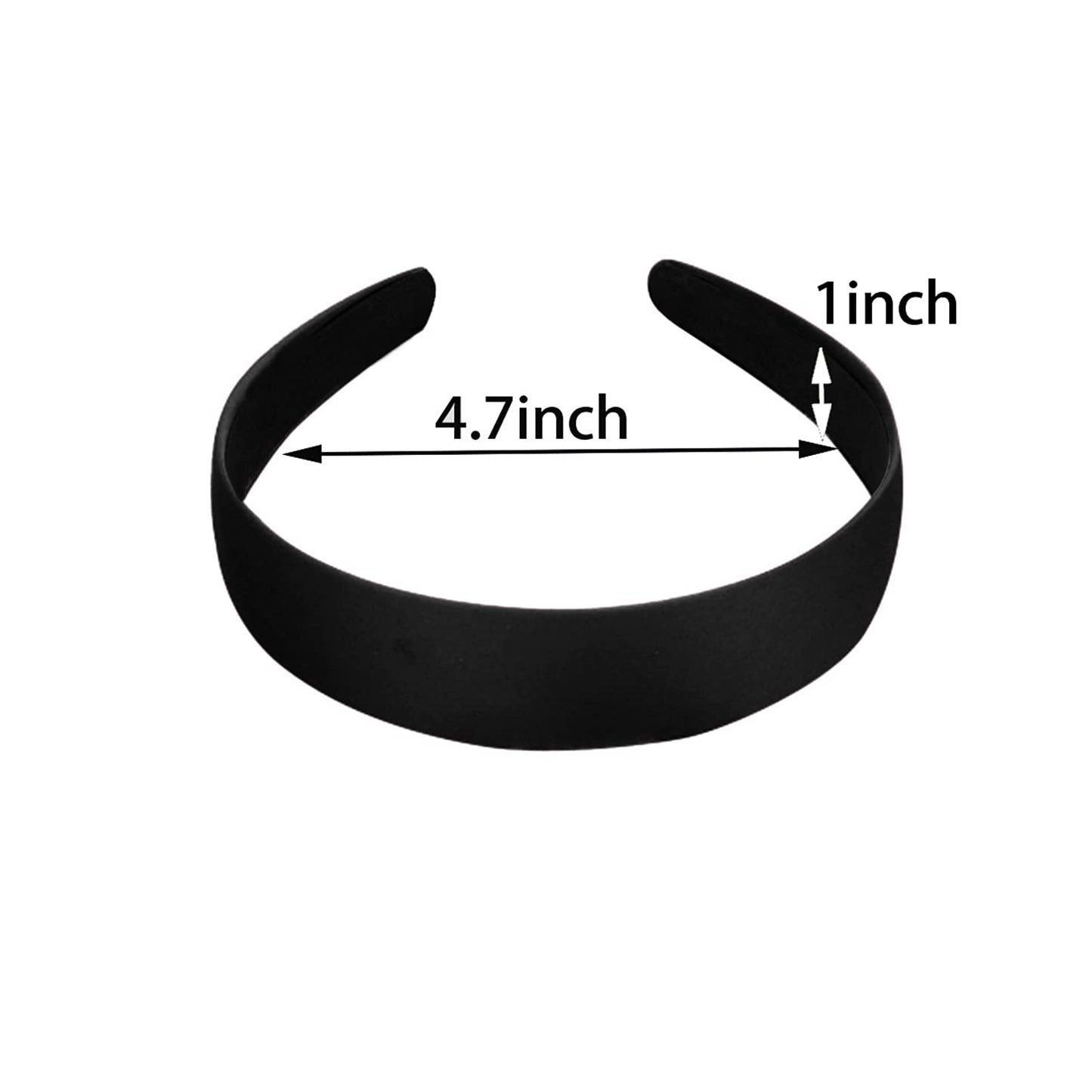BallHull 1.2 Inch Satin Headbands, Ladies and Girls Antiskid Hard Hair Bands, DIY Hair Headbands, 6 Pcs Black.