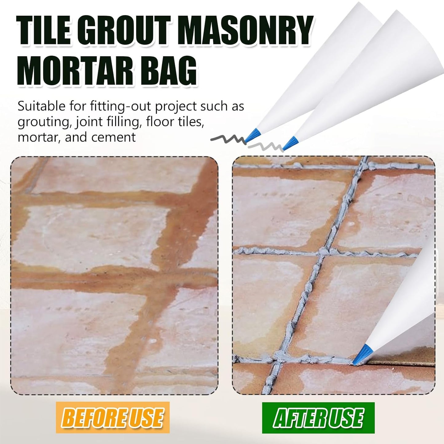 Biaungdo 3 Pack Tile Grout Masonry Mortar Bag & Brick Jointer & Tuck Pointers, Heavy Duty Piping Bags Grout Sealer Bag for Tile Installation(Blue)