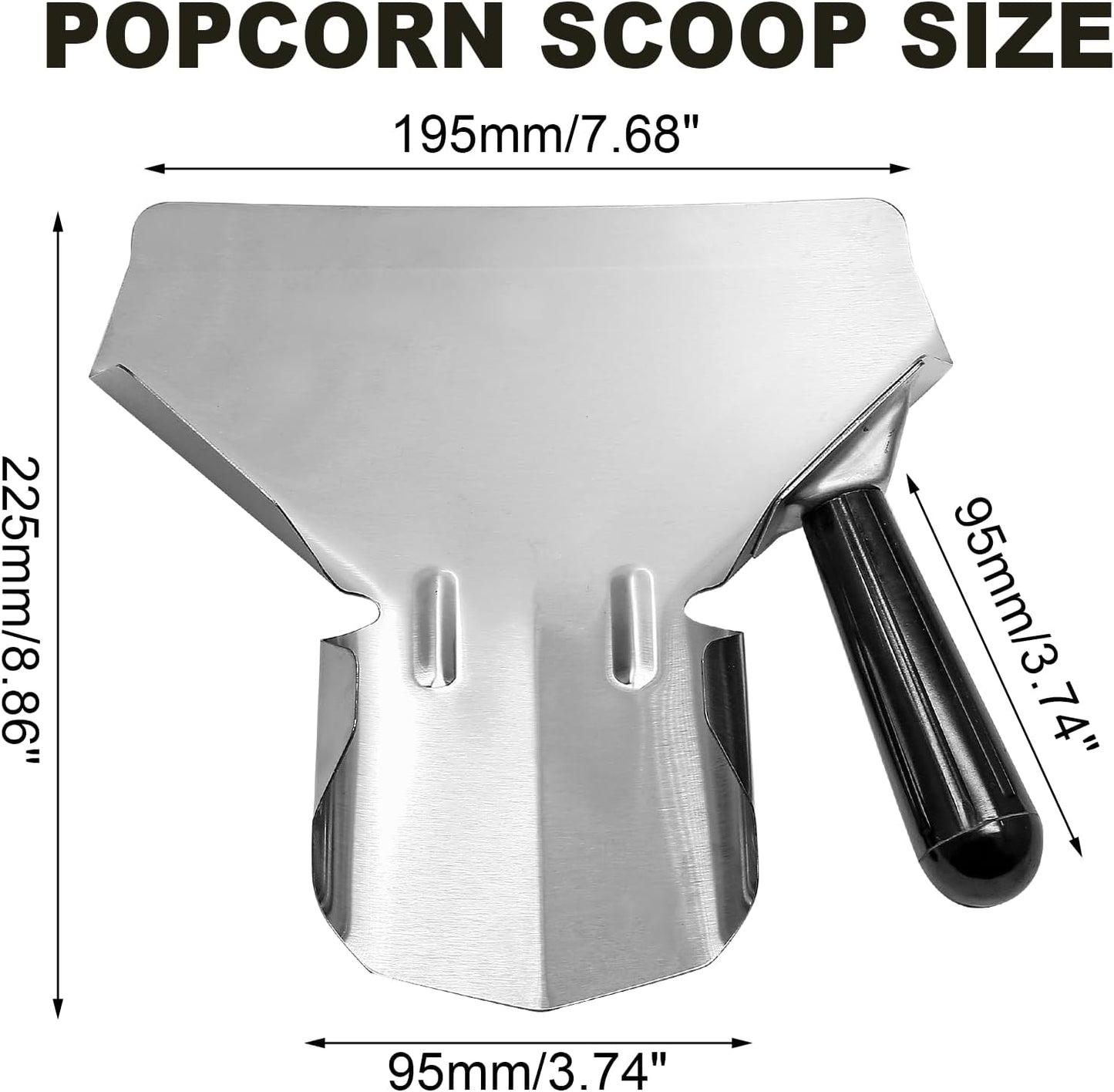 Biaungdo Stainless Steel French Fry Popcorn Scoop, Metal Popcorn Scoop, French Fry Bagger, Quick Fill Tool for Bags & Boxes, Multipurpose Scooper for Food, Fries, Snacks, Desserts, Ice(Right Handle)