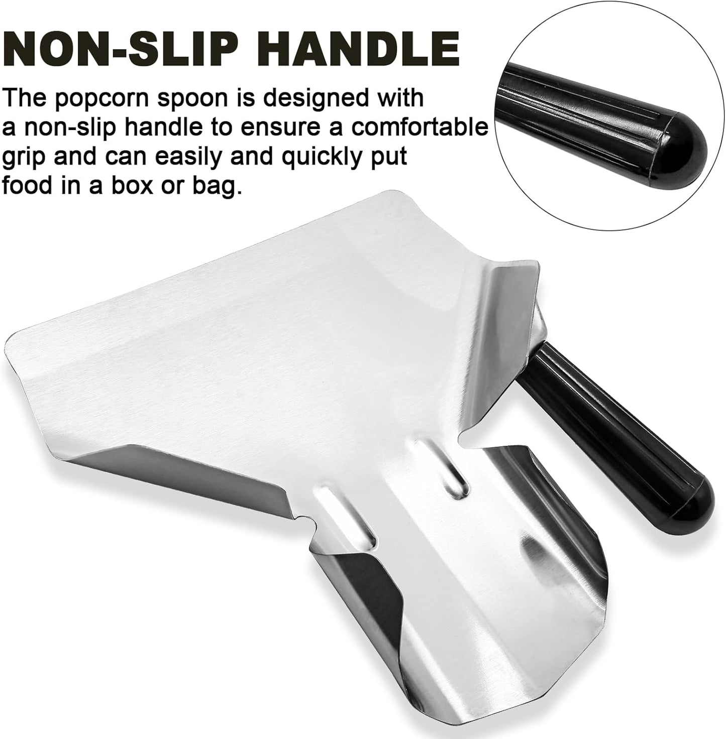 Biaungdo Stainless Steel French Fry Popcorn Scoop, Metal Popcorn Scoop, French Fry Bagger, Quick Fill Tool for Bags & Boxes, Multipurpose Scooper for Food, Fries, Snacks, Desserts, Ice(Right Handle)