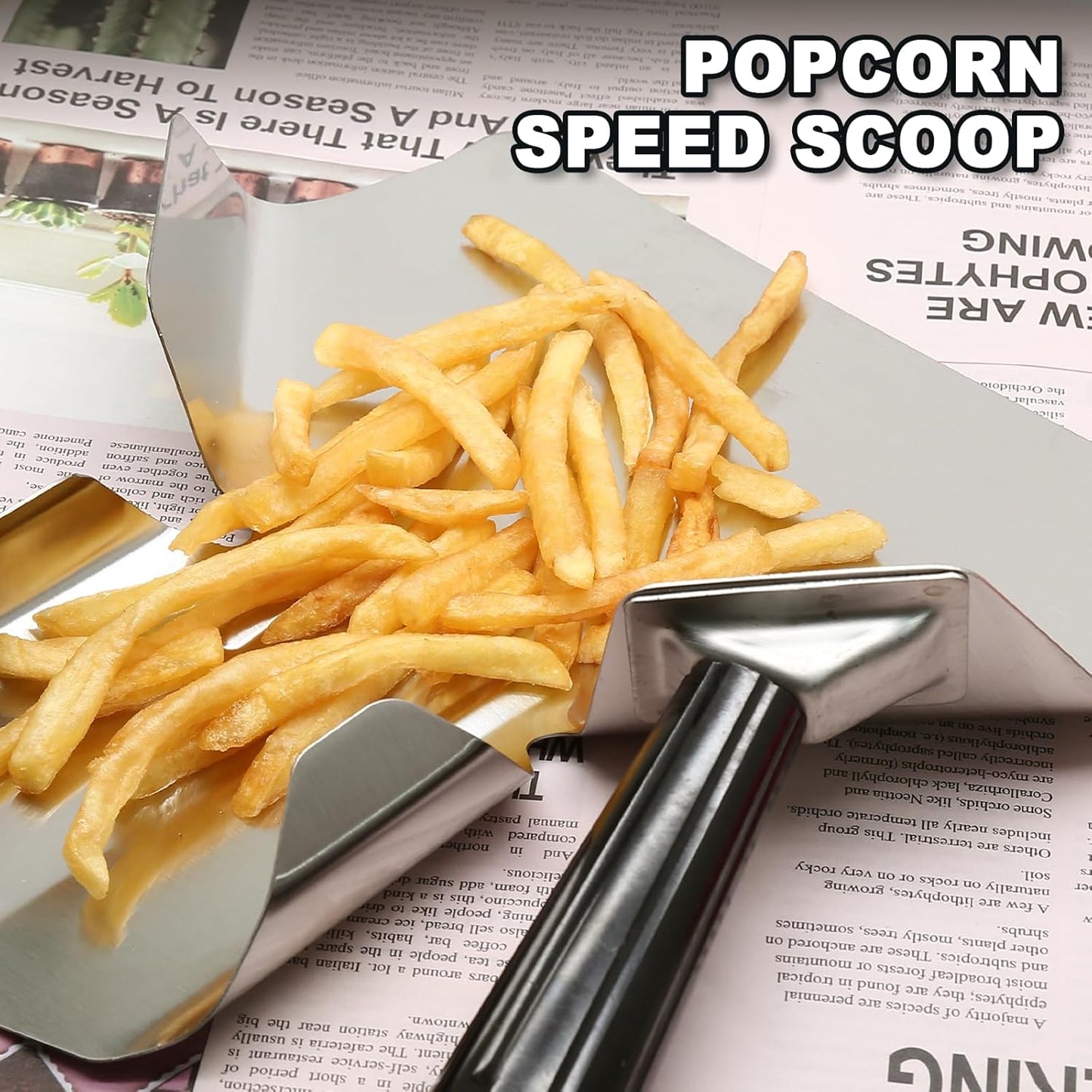 Biaungdo Stainless Steel French Fry Popcorn Scoop, Metal Popcorn Scoop, French Fry Bagger, Quick Fill Tool for Bags & Boxes, Multipurpose Scooper for Food, Fries, Snacks, Desserts, Ice(Right Handle)