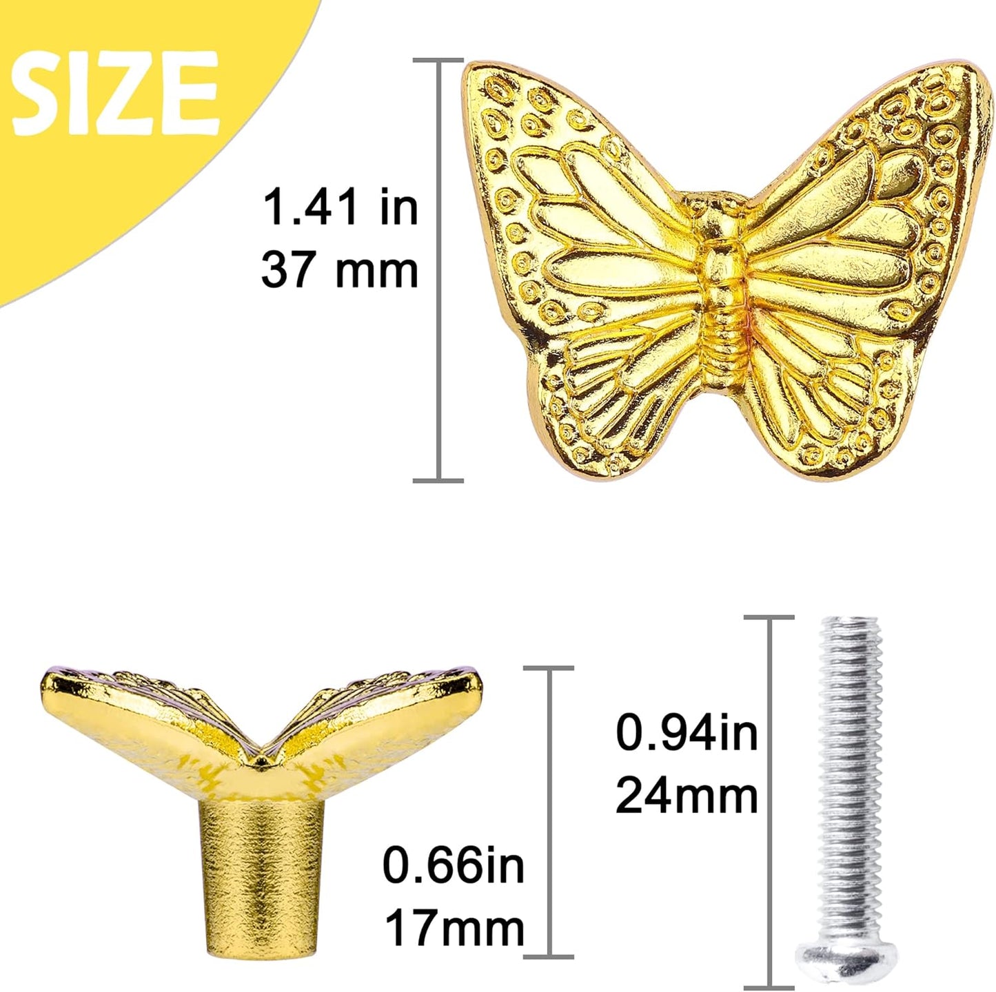 3 Pack Butterfly Shape Drawer Pulls - Stylish Kitchen Cabinet & Kid's Room Dresser Drawer Knobs - Modern Gold Dresser Knobs & Door/Window Pull Handles
