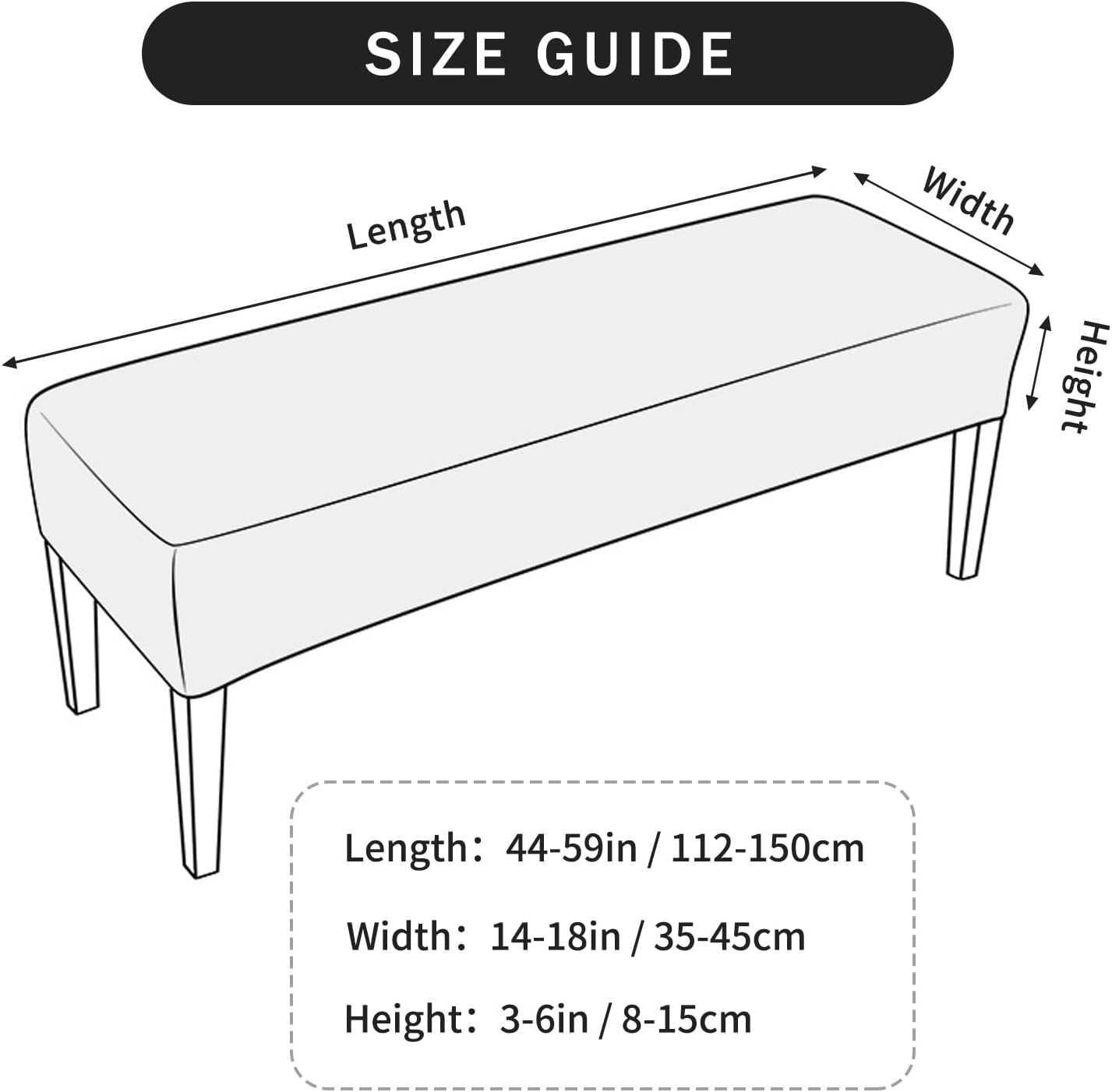 FORCHEER Dining Bench Cover Velvet Black Bench Slipcover for Living Room Rectangle 59inch Bench Seat Protector for Bedroom, Kitchen Washable(Velvet-Black)