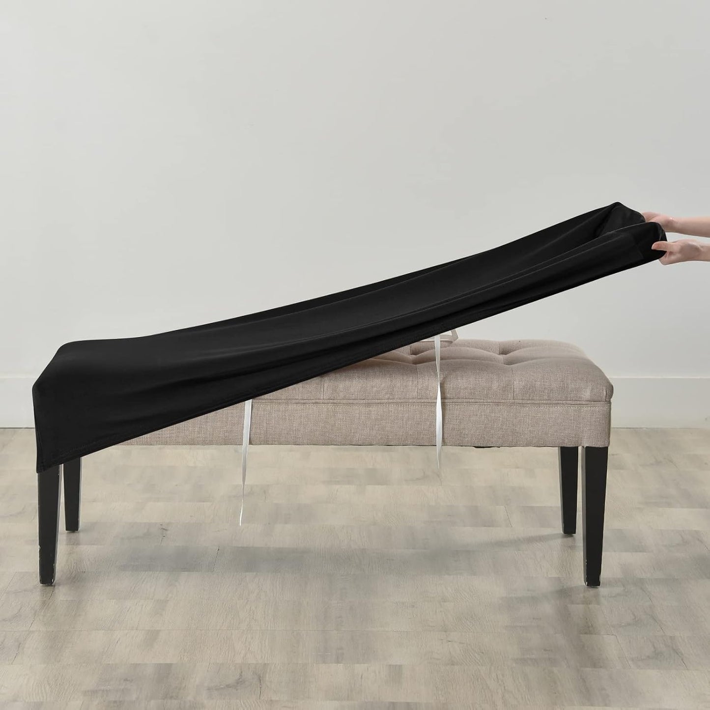 FORCHEER Dining Bench Cover Velvet Black Bench Slipcover for Living Room Rectangle 59inch Bench Seat Protector for Bedroom, Kitchen Washable(Velvet-Black)