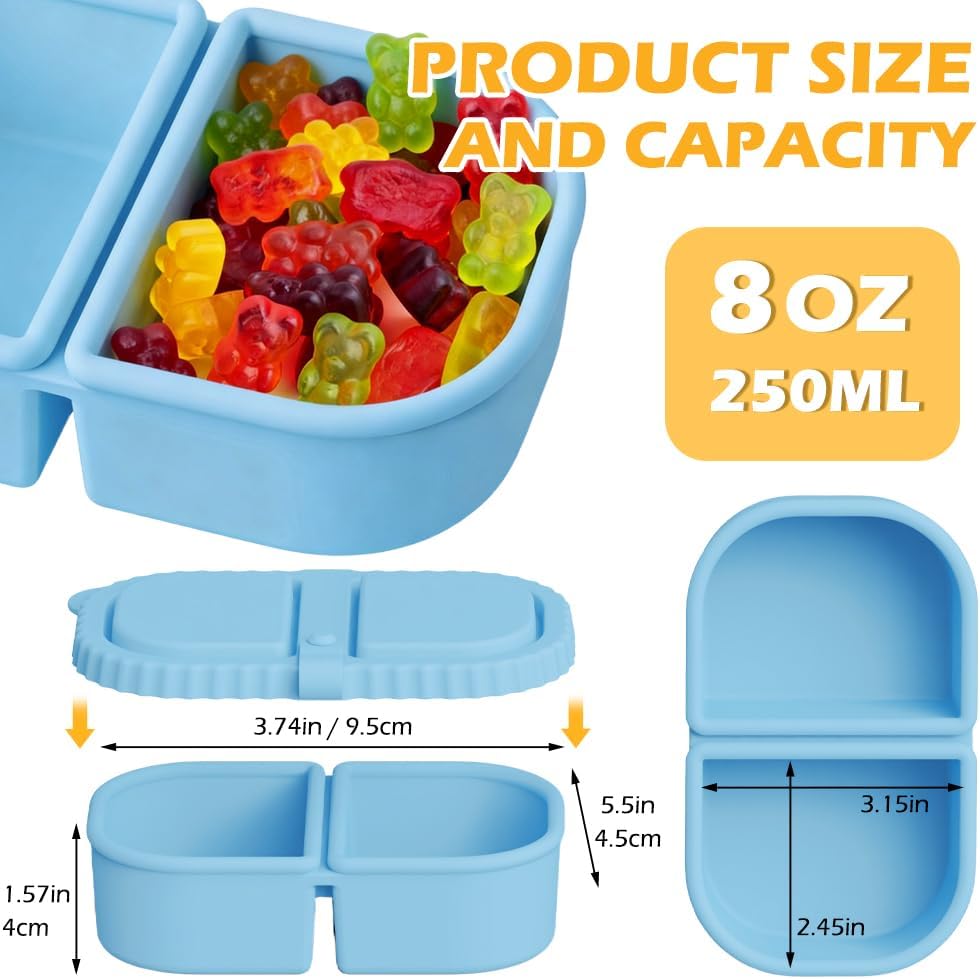 YQL 4 Pack Silicone Snack Containers with Leakproof Lids, Double-Compartment Bento Boxes for Kids & Adults, Reusable Food Storage for Snacks, Sauces, Lunch, Travel, and Meal Prep